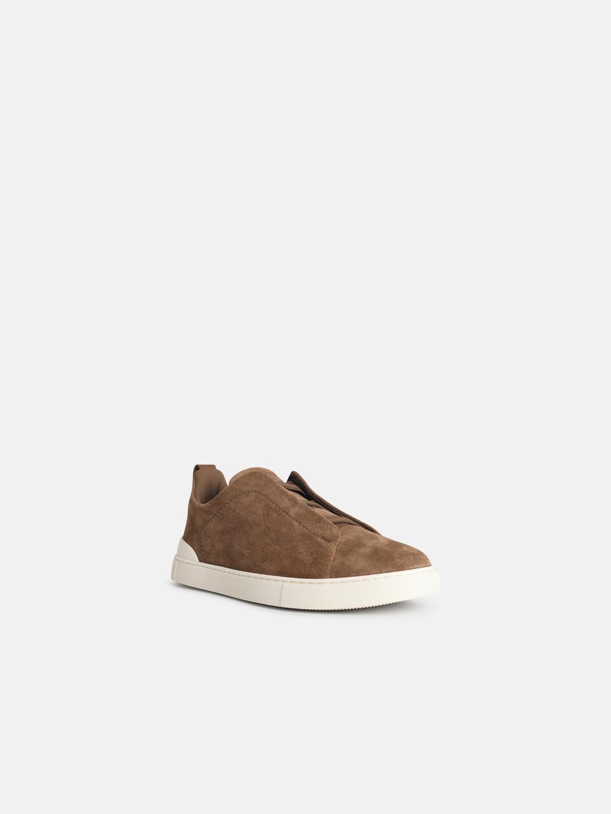 'TRIPLE STITCH' BROWN LEATHER SNEAKERS - 2