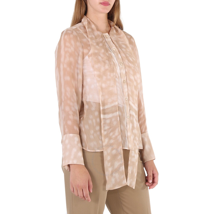 Burberry Beige Deer Print Pussybow Blouse - 2