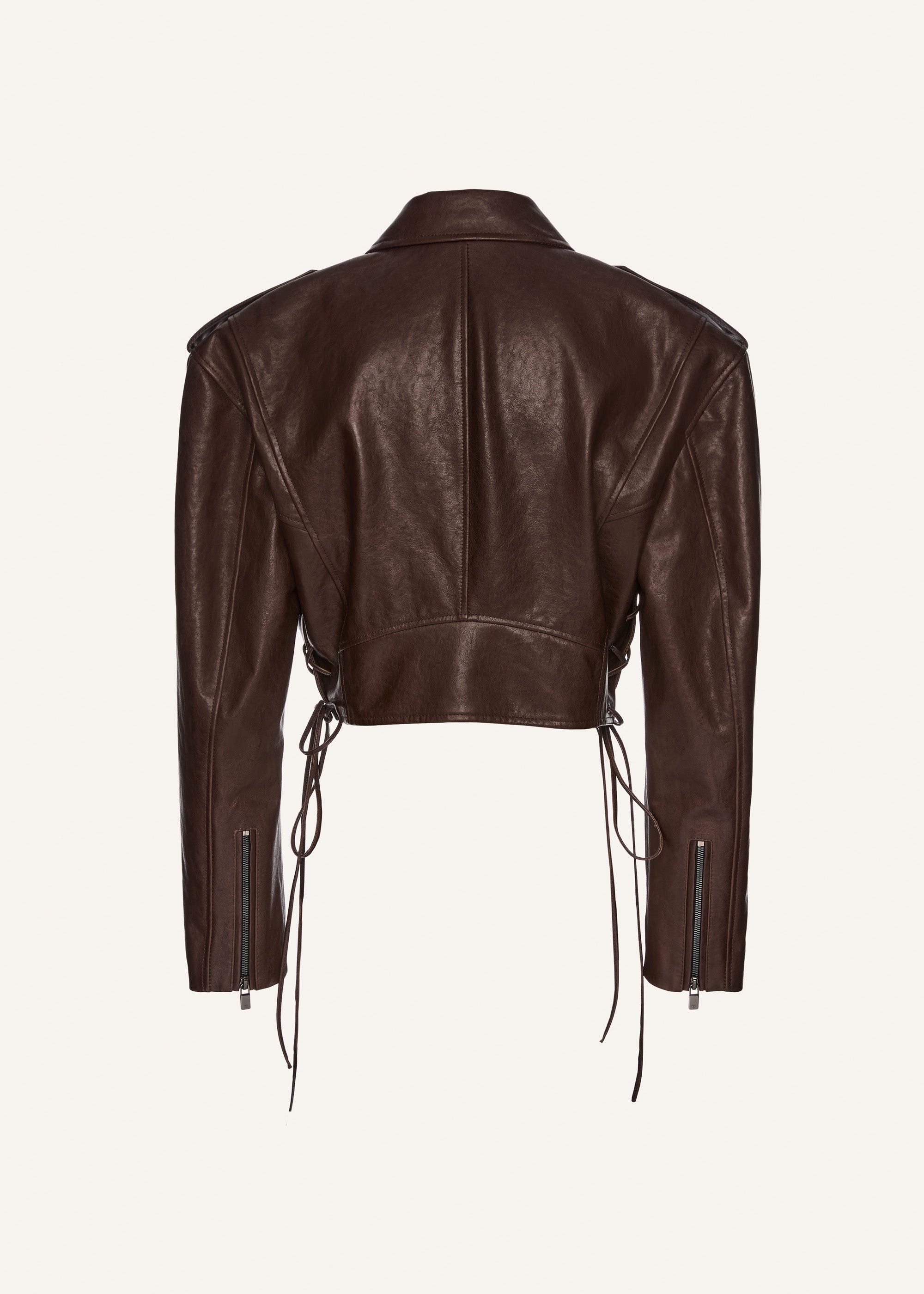 Cropped biker jacket in brown - 2