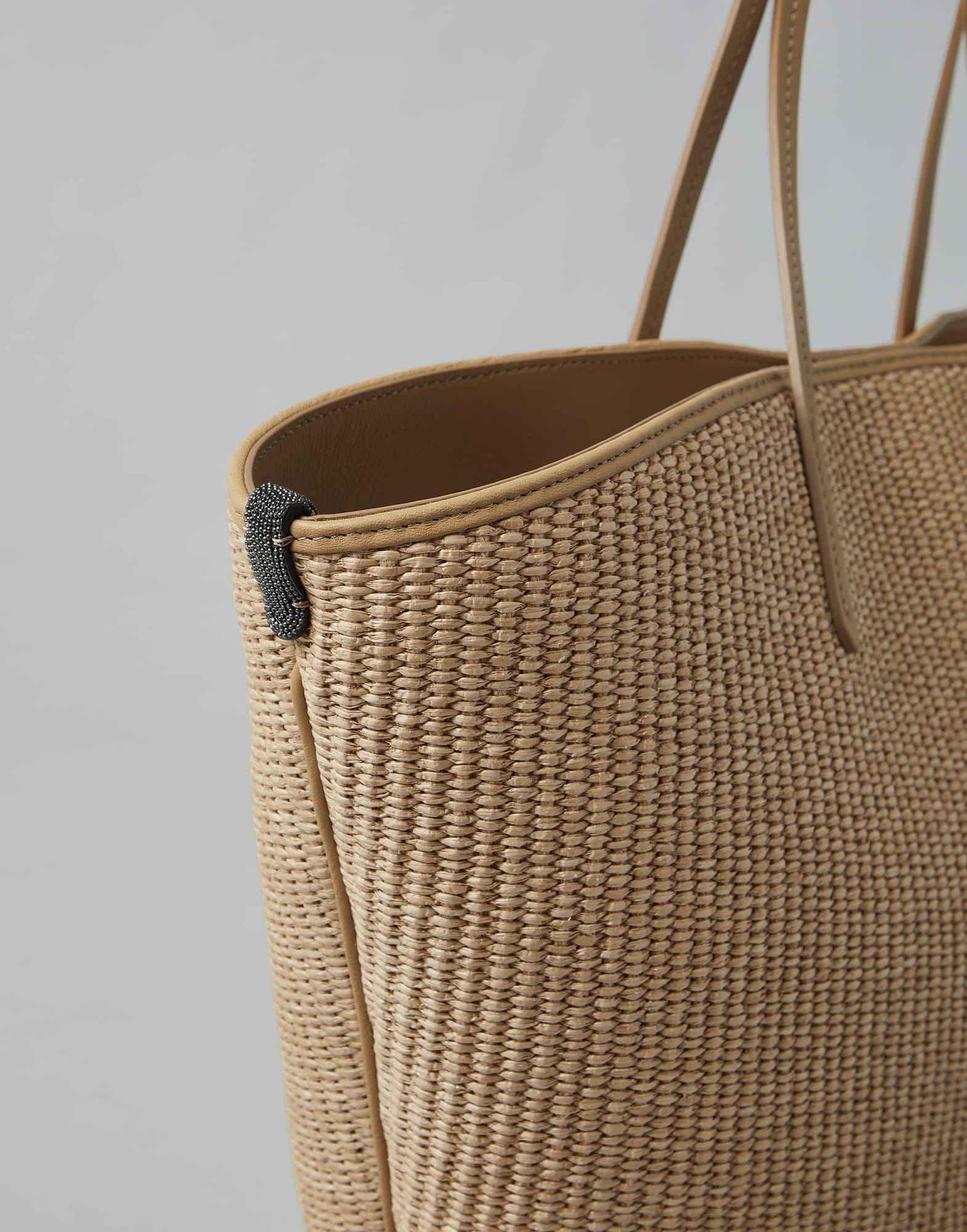 Techno cotton raffia shopper bag with monili - 3