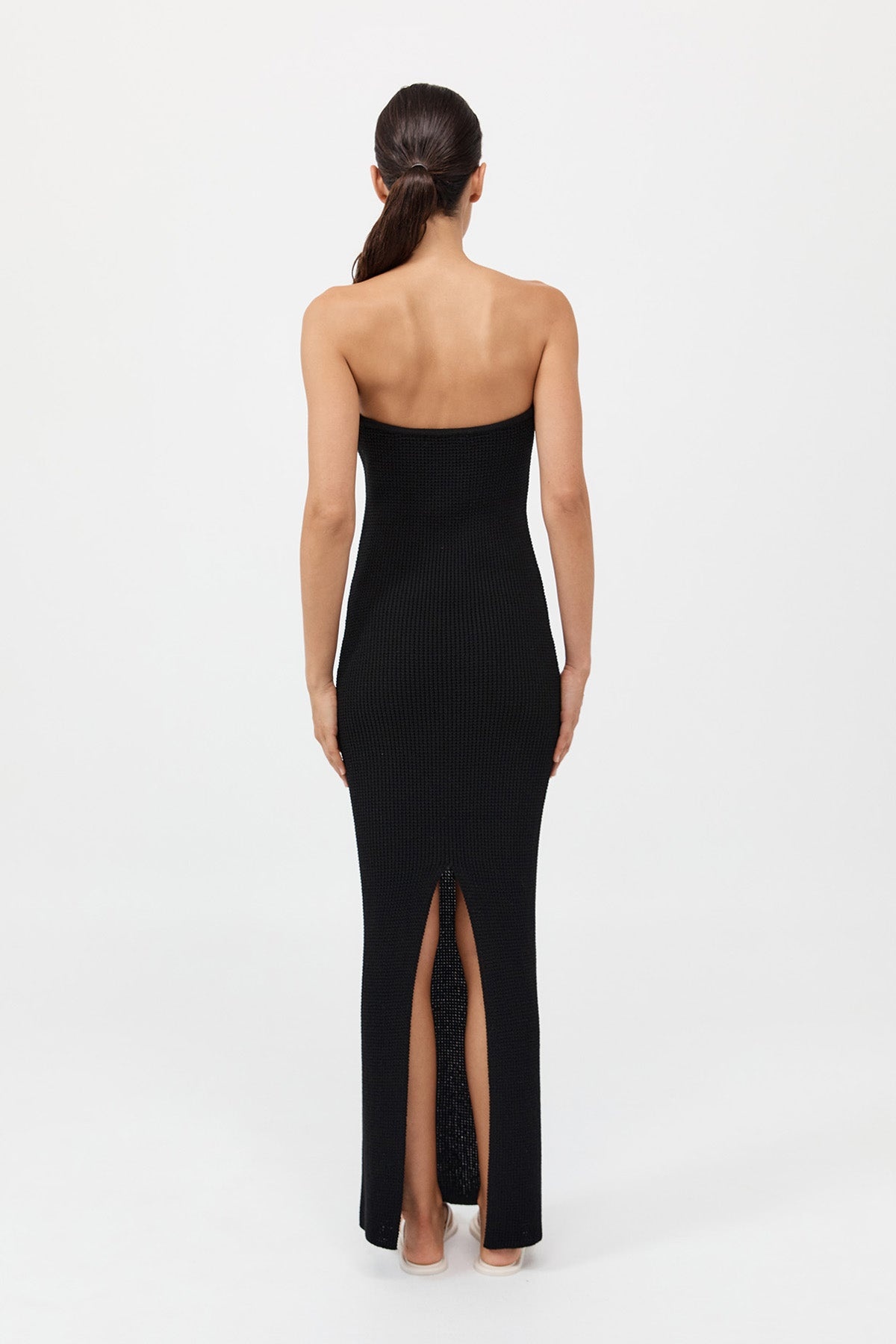 Textured Knit Column Dress - Black - 5