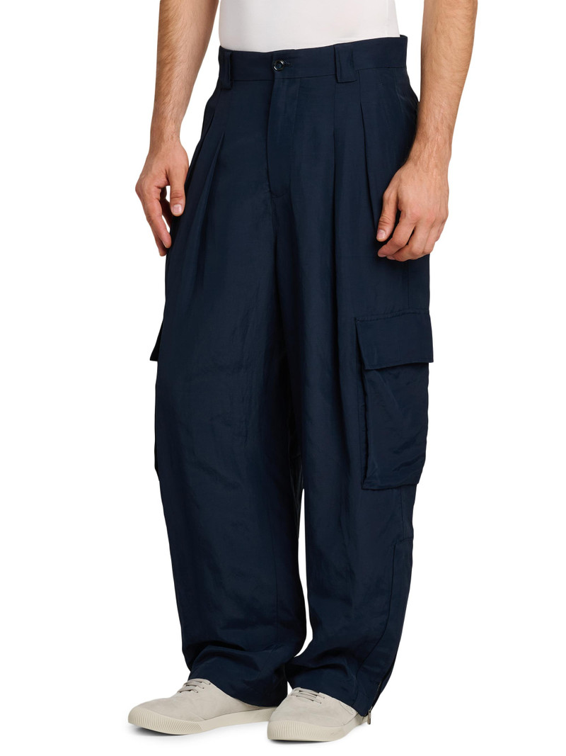Men's Pleated Linen-Blend Cargo Trousers - Navy 4