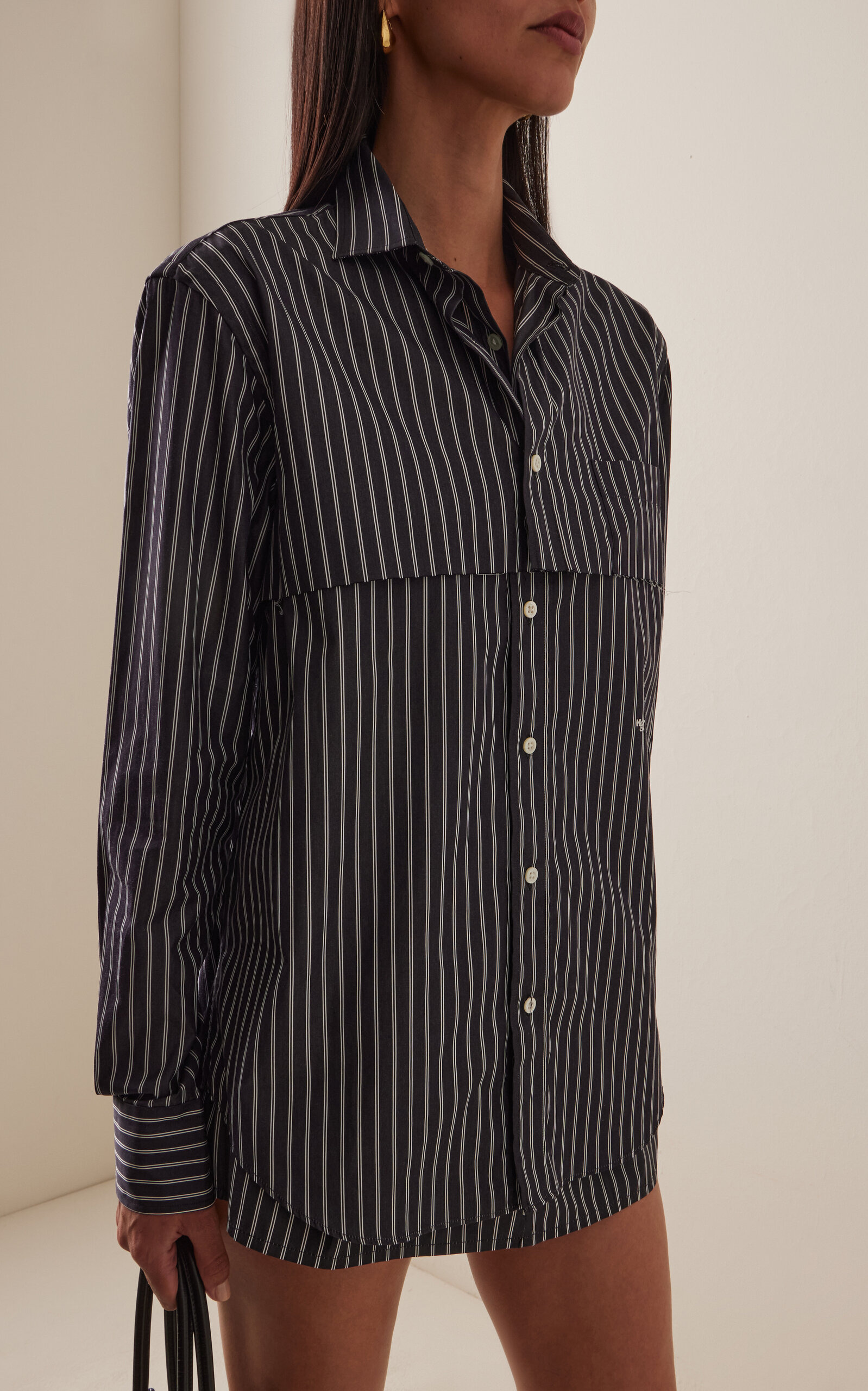 Layered Striped Cotton Shirt black - 2