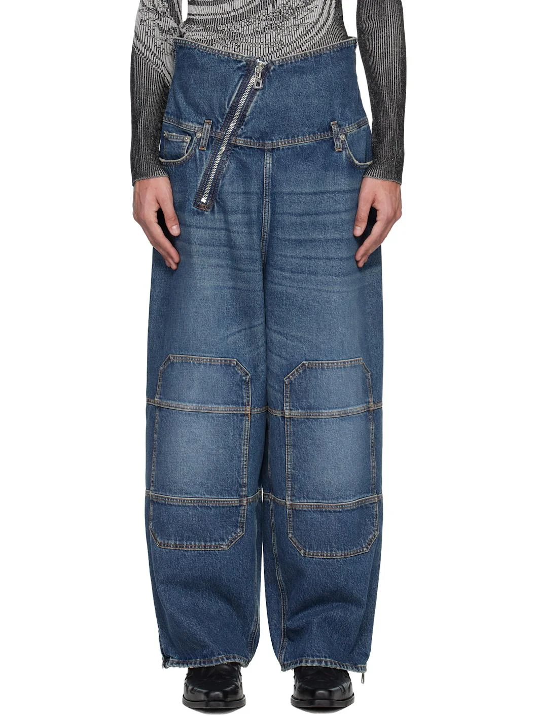 Blue Zipped Patch Jeans - 1