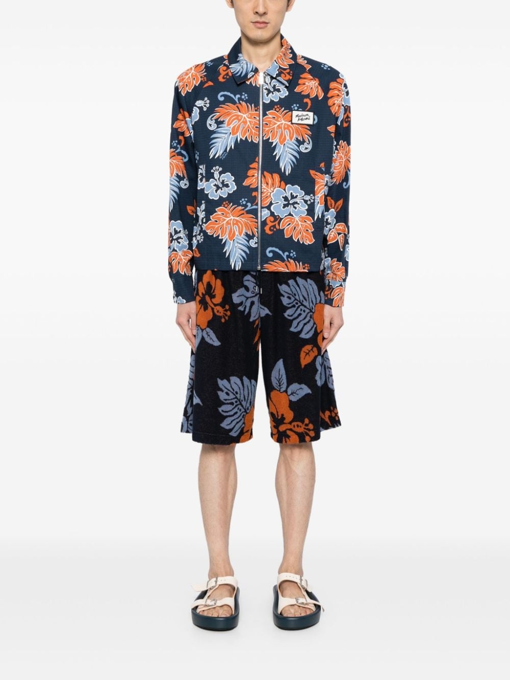 floral-print zip-up cotton jacket - 2