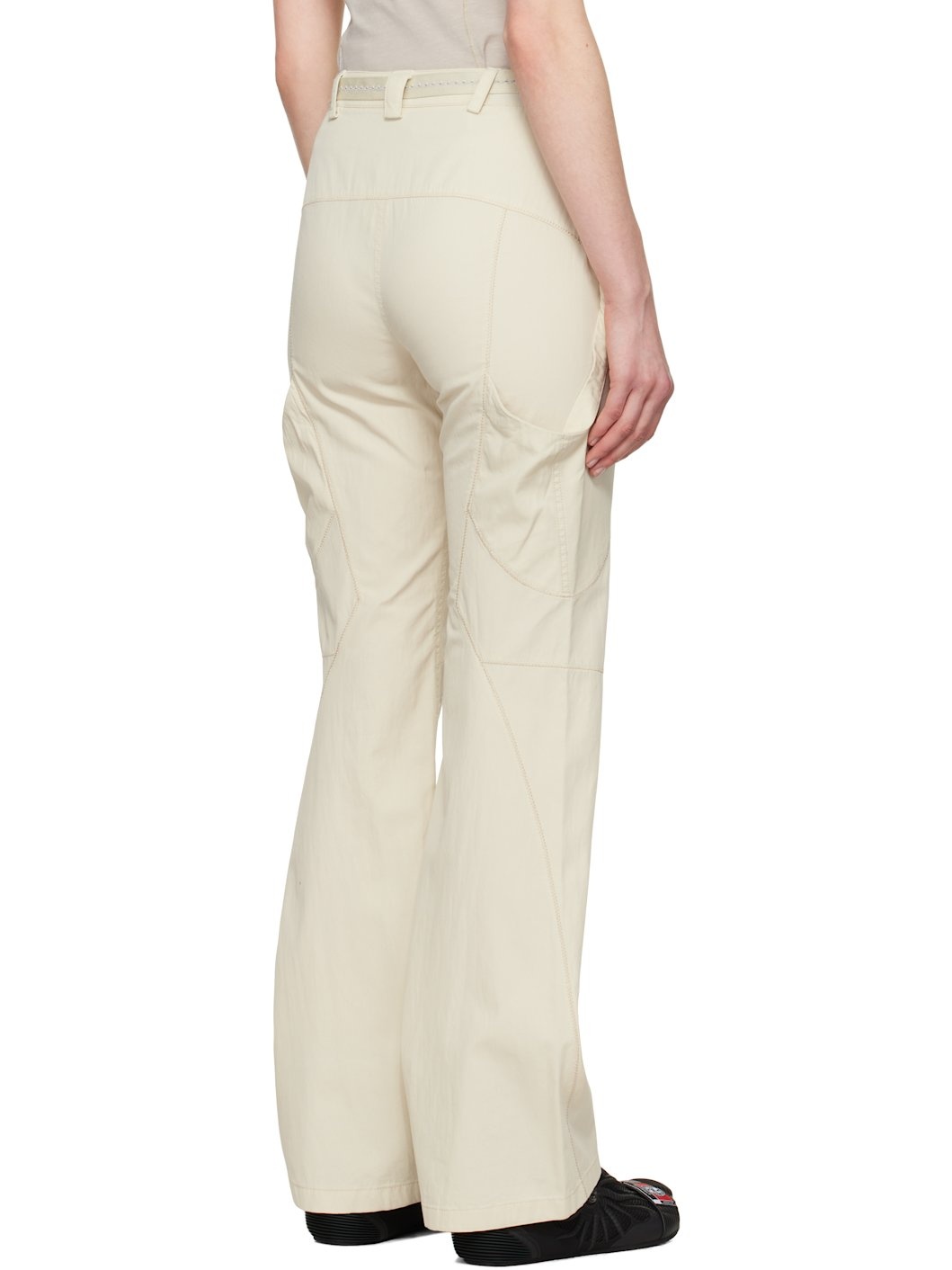 Beige Low-Rise Belted Trousers - 3
