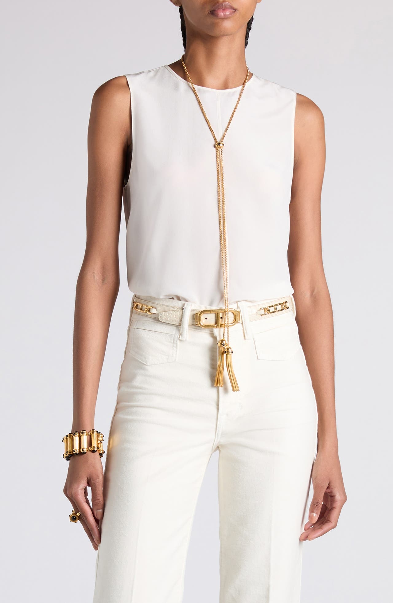 TOM FORD Silk Crêpe de Chine Sleeveless Top in Aw002 White at Nordstrom - 1