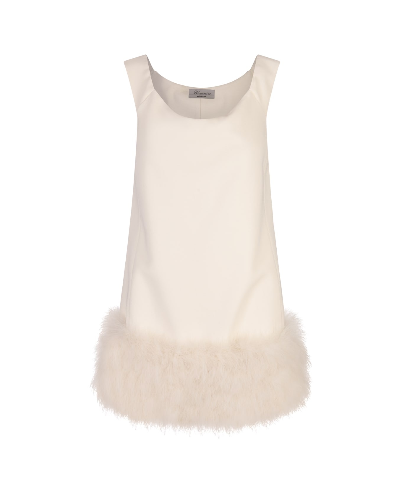 White Sable Crepe Dress With Marabou Feathers - 1