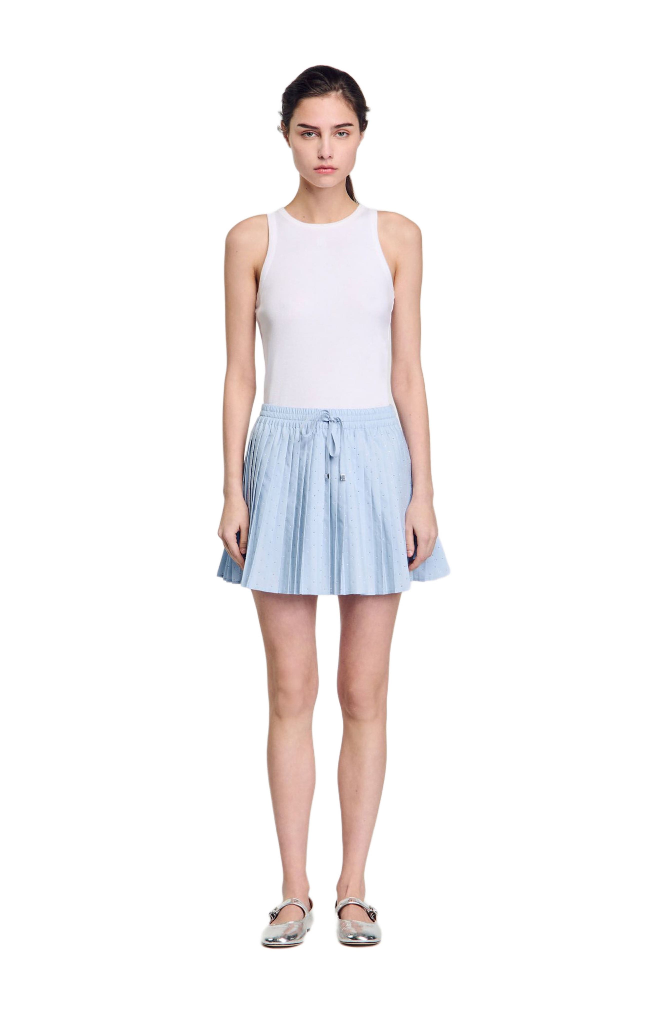 SANDRO Short pleated rhinestone skirt in Sky Blue at Nordstrom - 3
