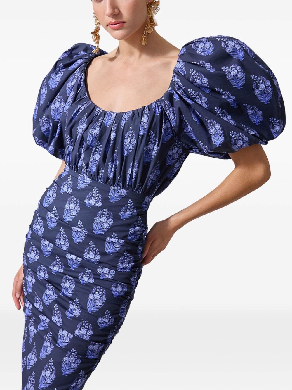 floral-print balloon-sleeve dress - 4