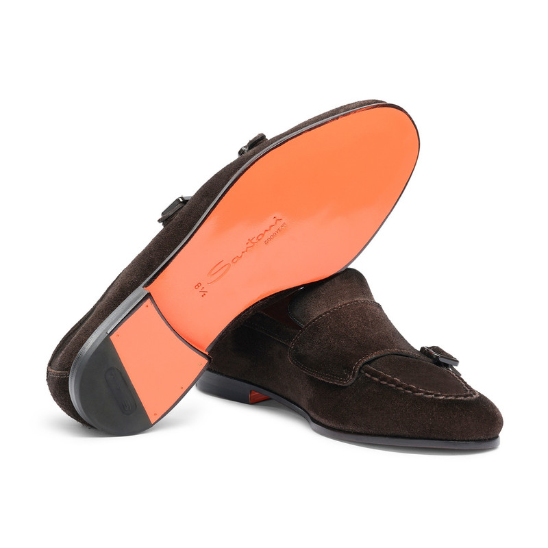 Men's dark brown suede double-buckle loafer 4