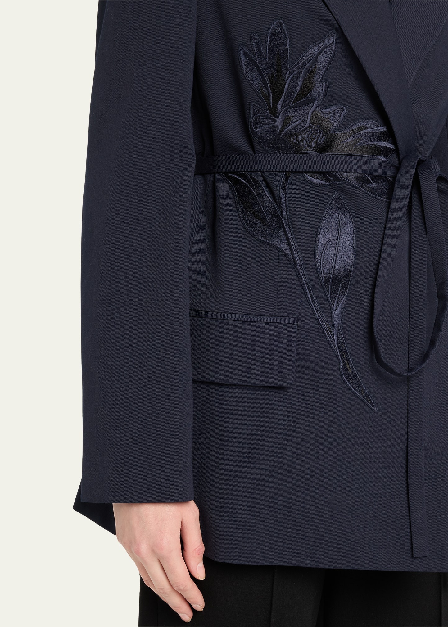 Flower Double-Breasted Belted Wool Blazer - 5