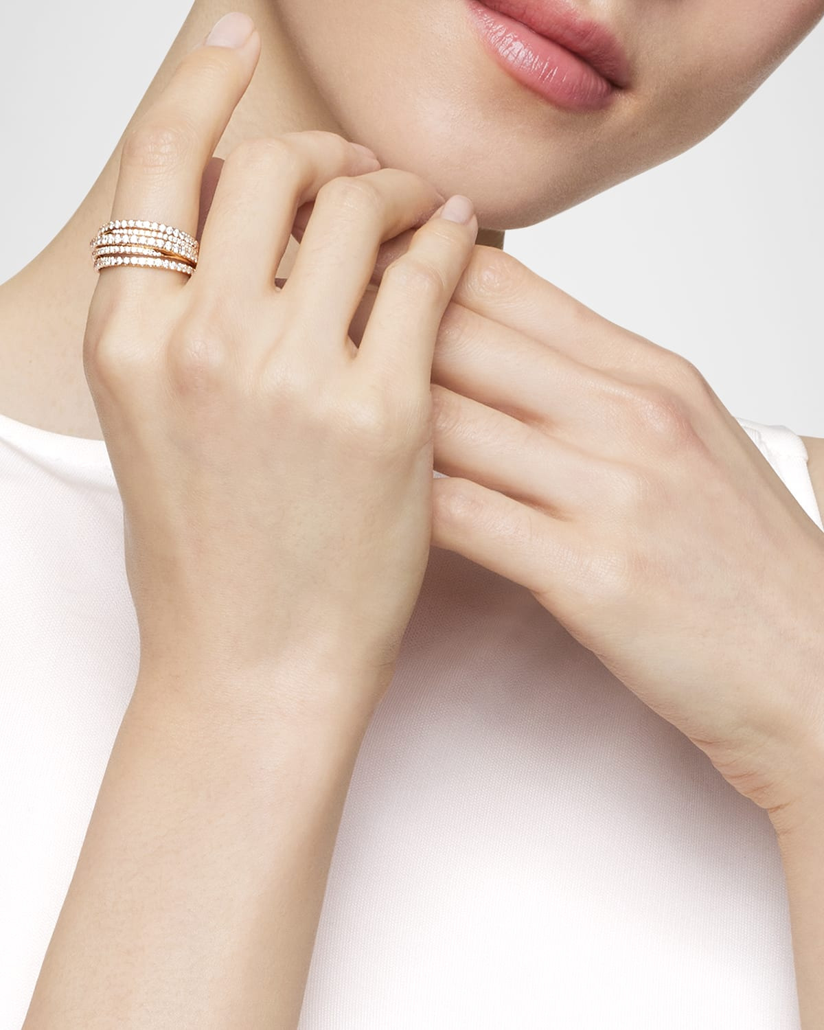 Pave Crossover Ring with Diamonds in 18K Gold, 11mm - 6