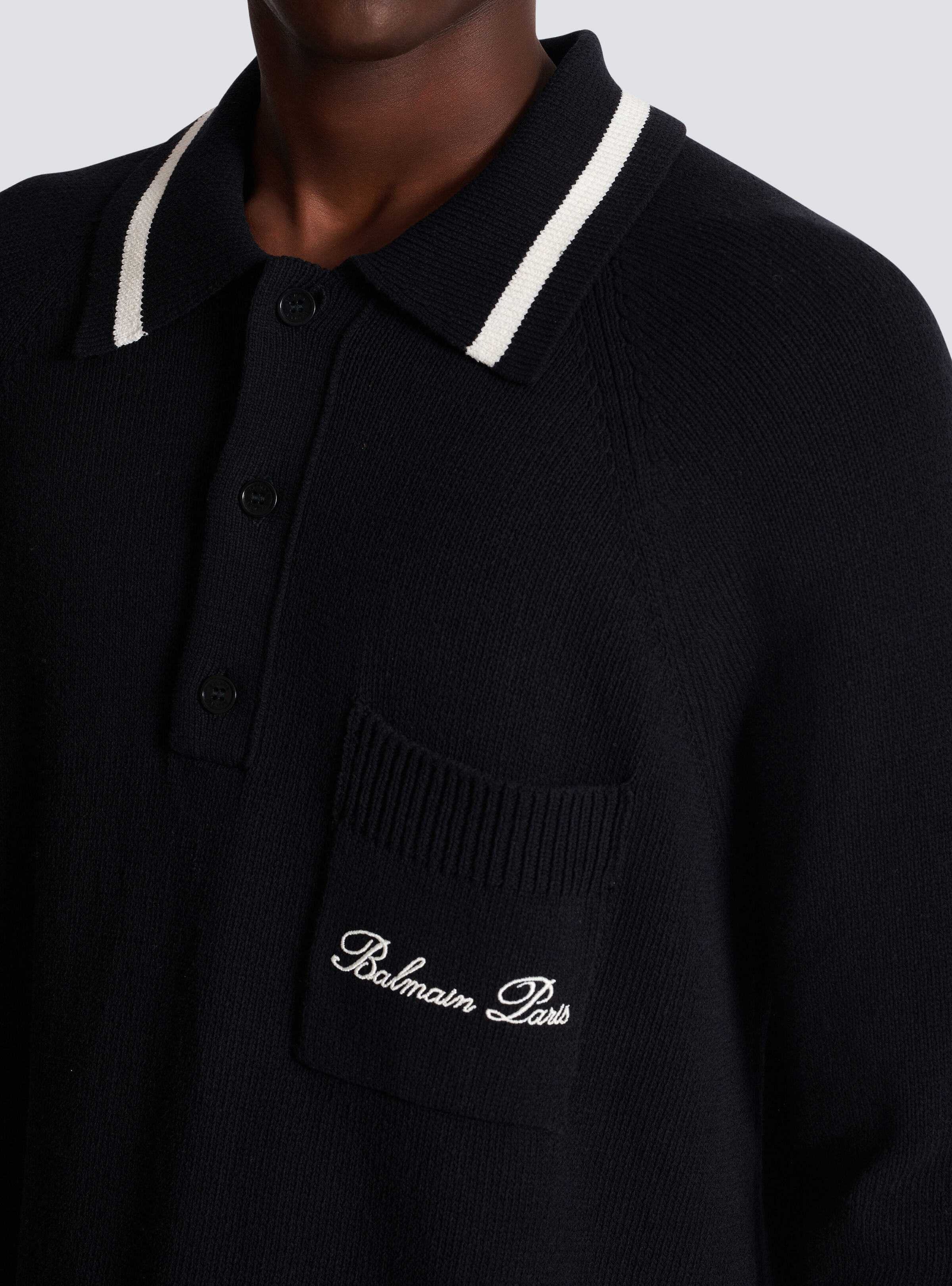 Long-sleeved wool polo shirt with Balmain Signature embroidery - 8
