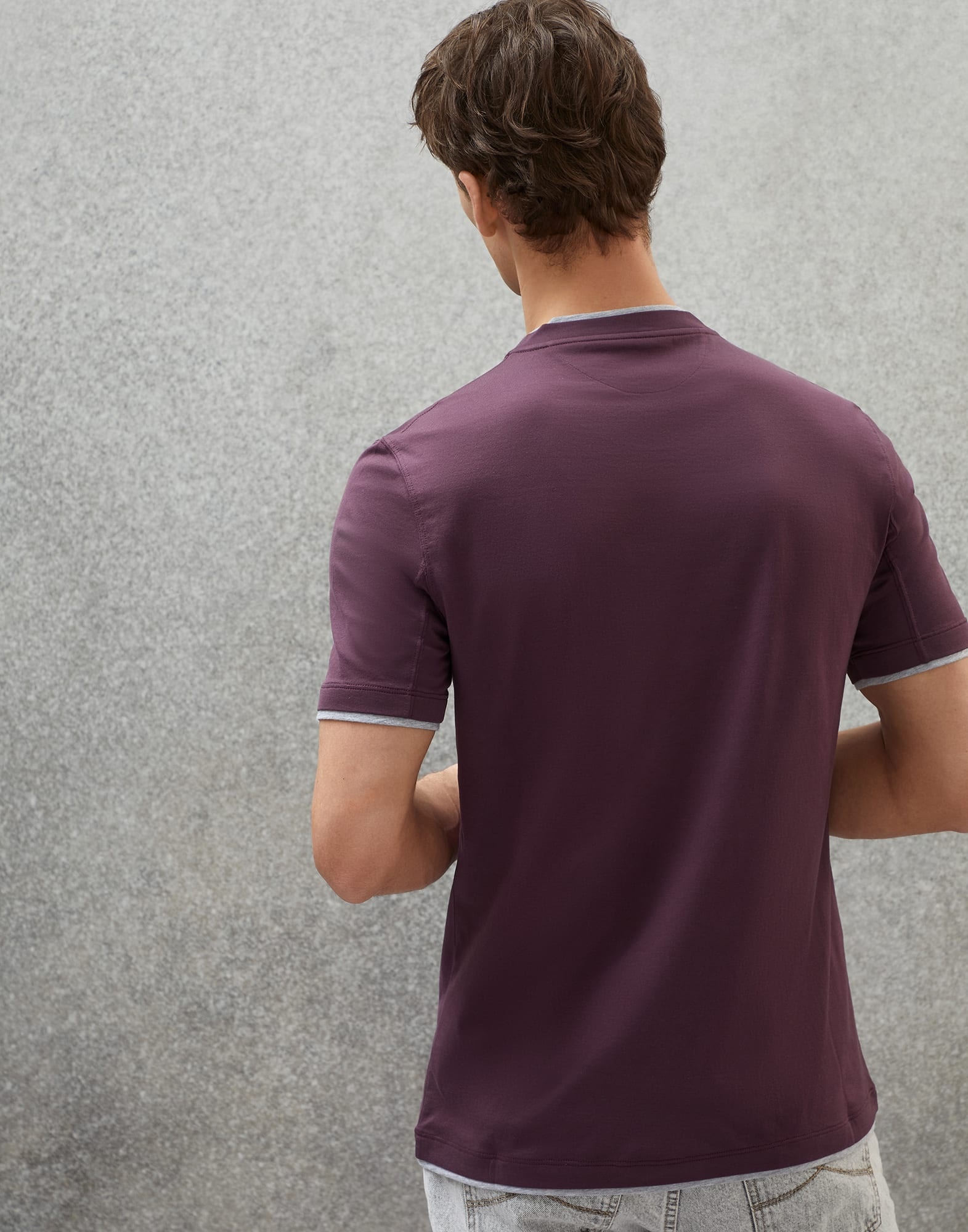 Cotton jersey round neck slim fit T-shirt with faux-layering - 2