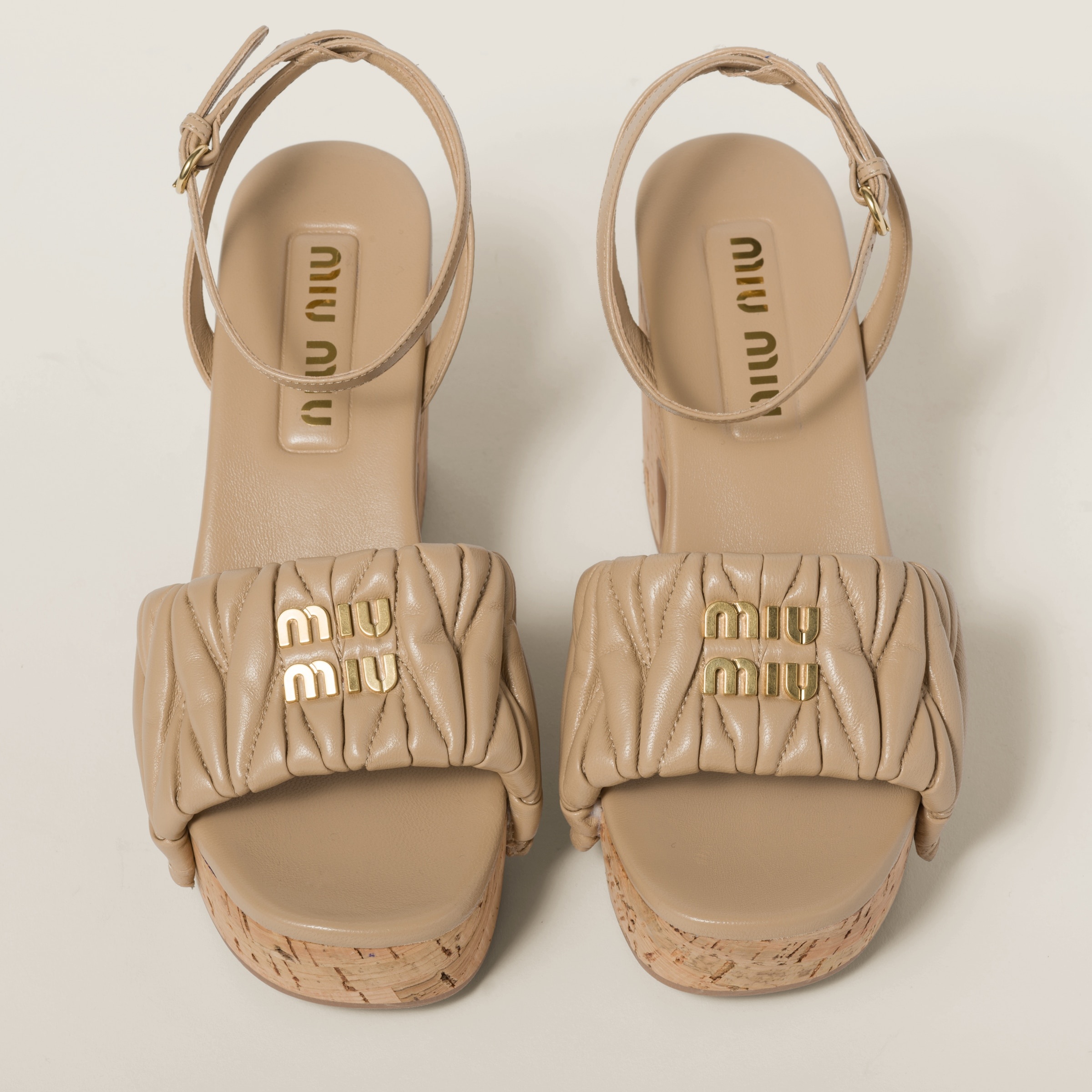 Matelassé nappa leather cork heel sandals - 4