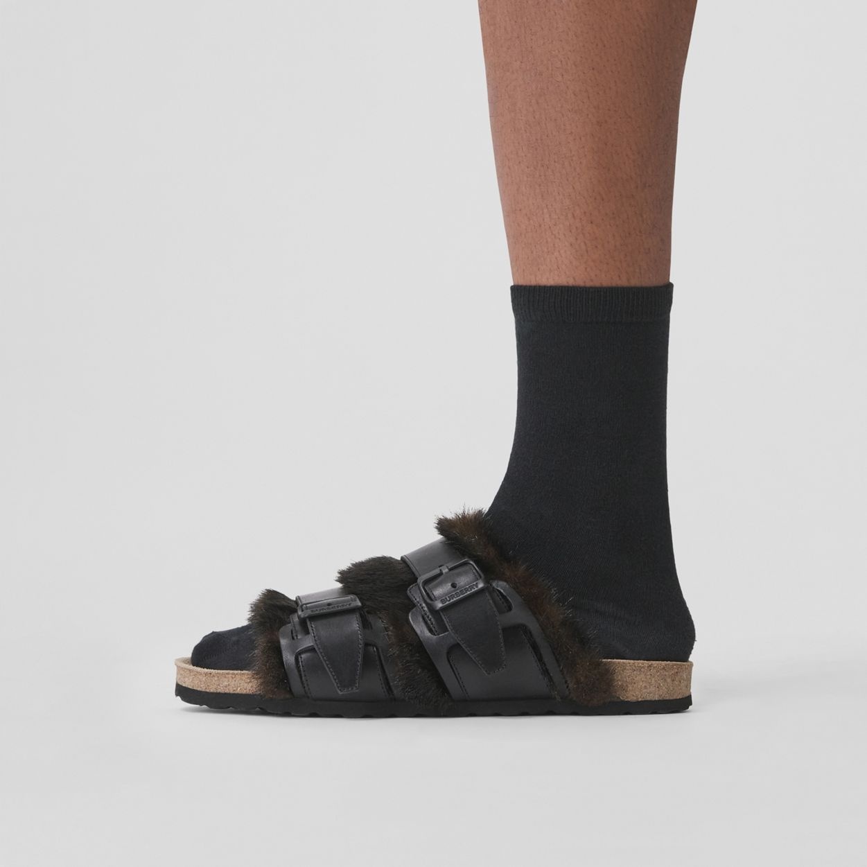 Leather and Faux Fur Sandals - 5