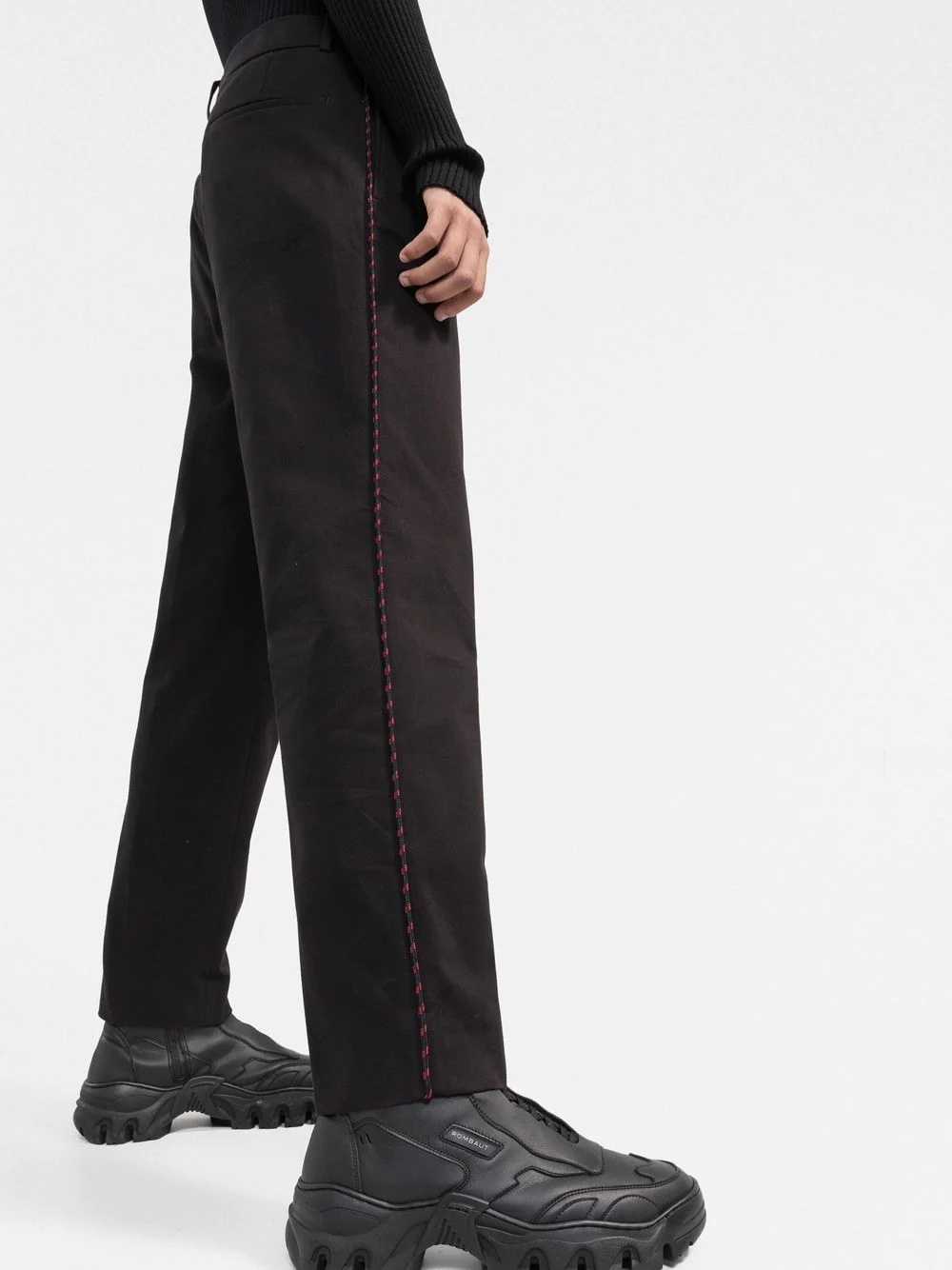 piped-trim straight-leg trousers - 3