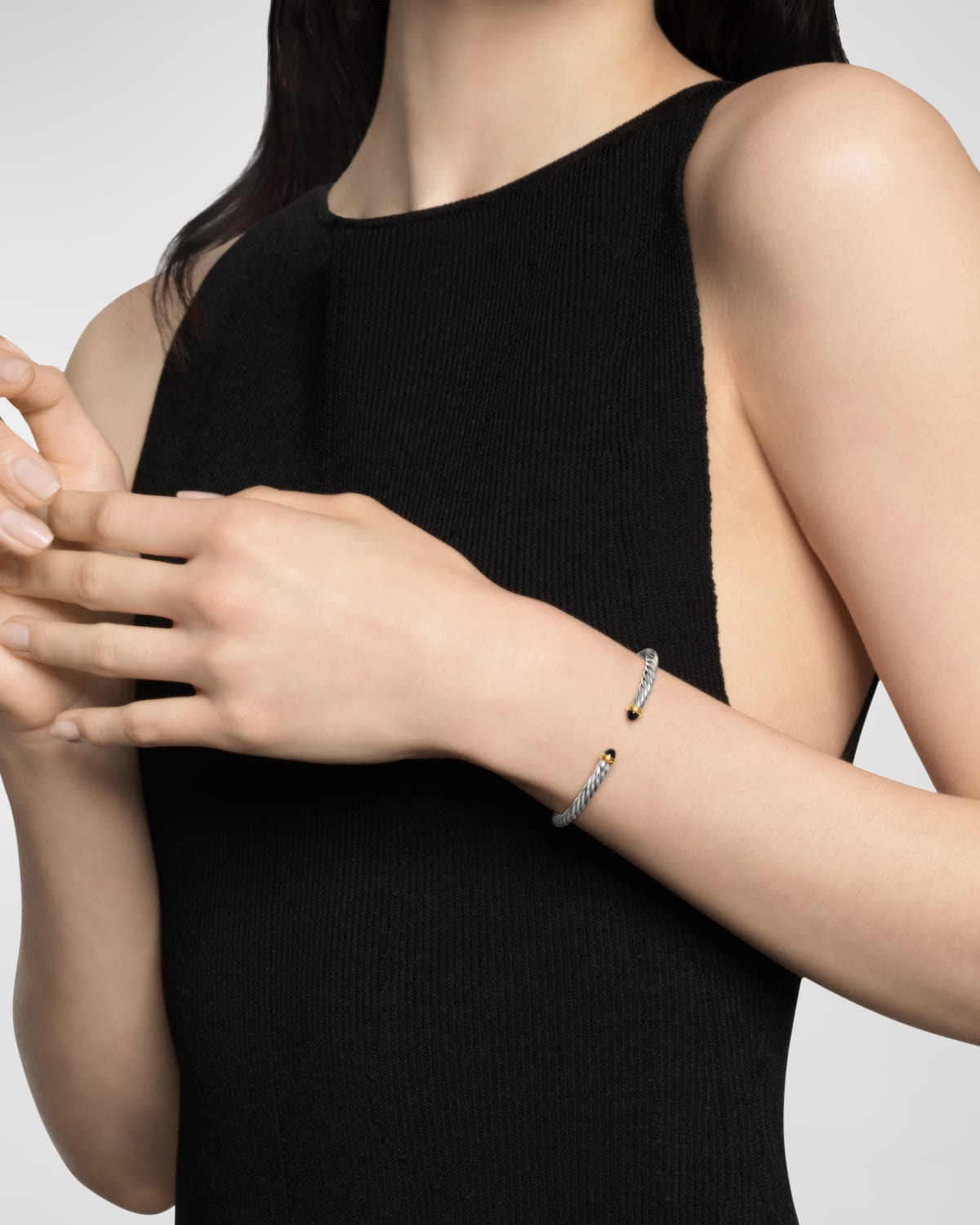 Cable Flex Bracelet with Gemstone in Silver and 14K Gold - 2
