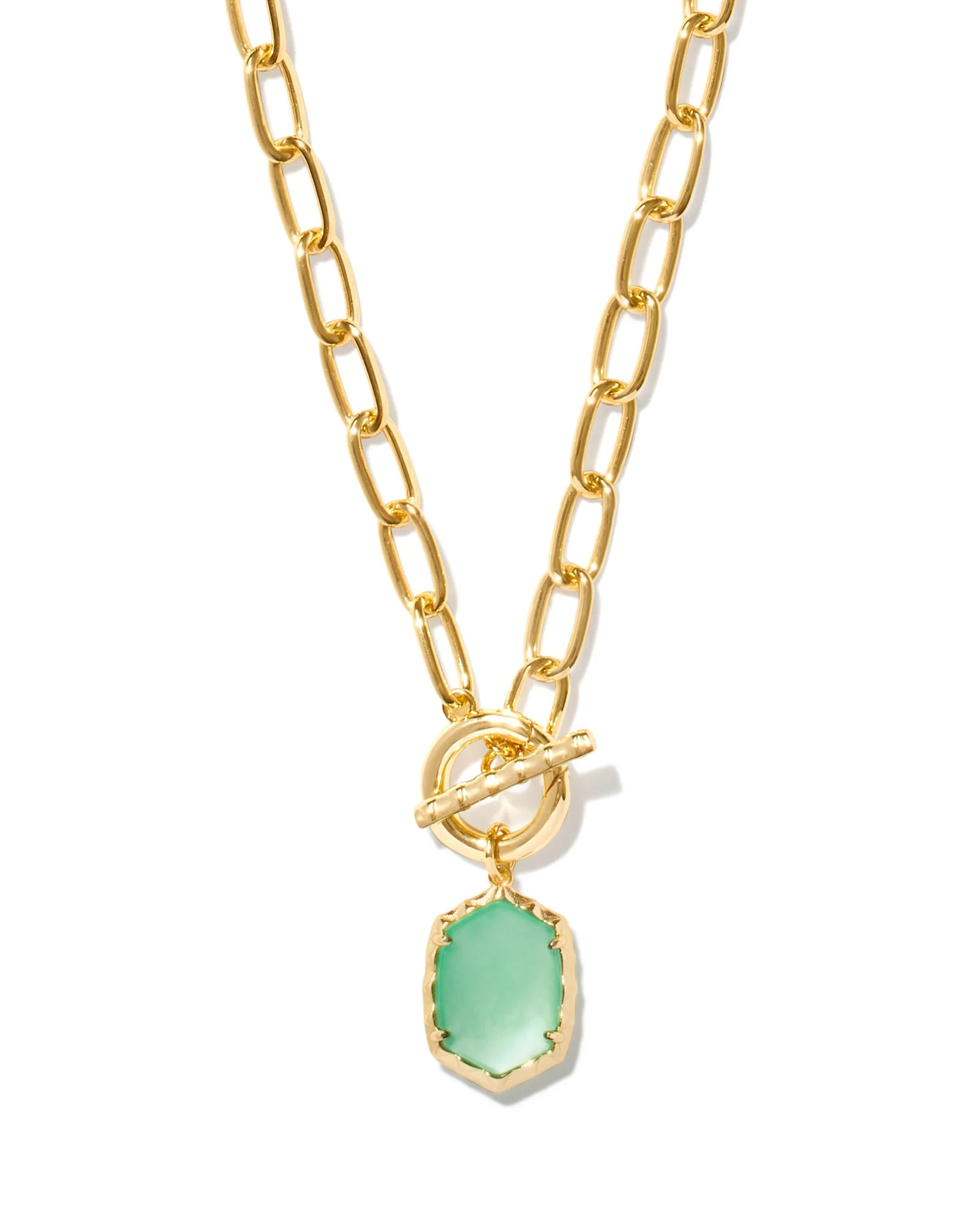 Daphne Convertible Gold Link and Chain Necklace in Light Green Mother-of-Pearl - 1