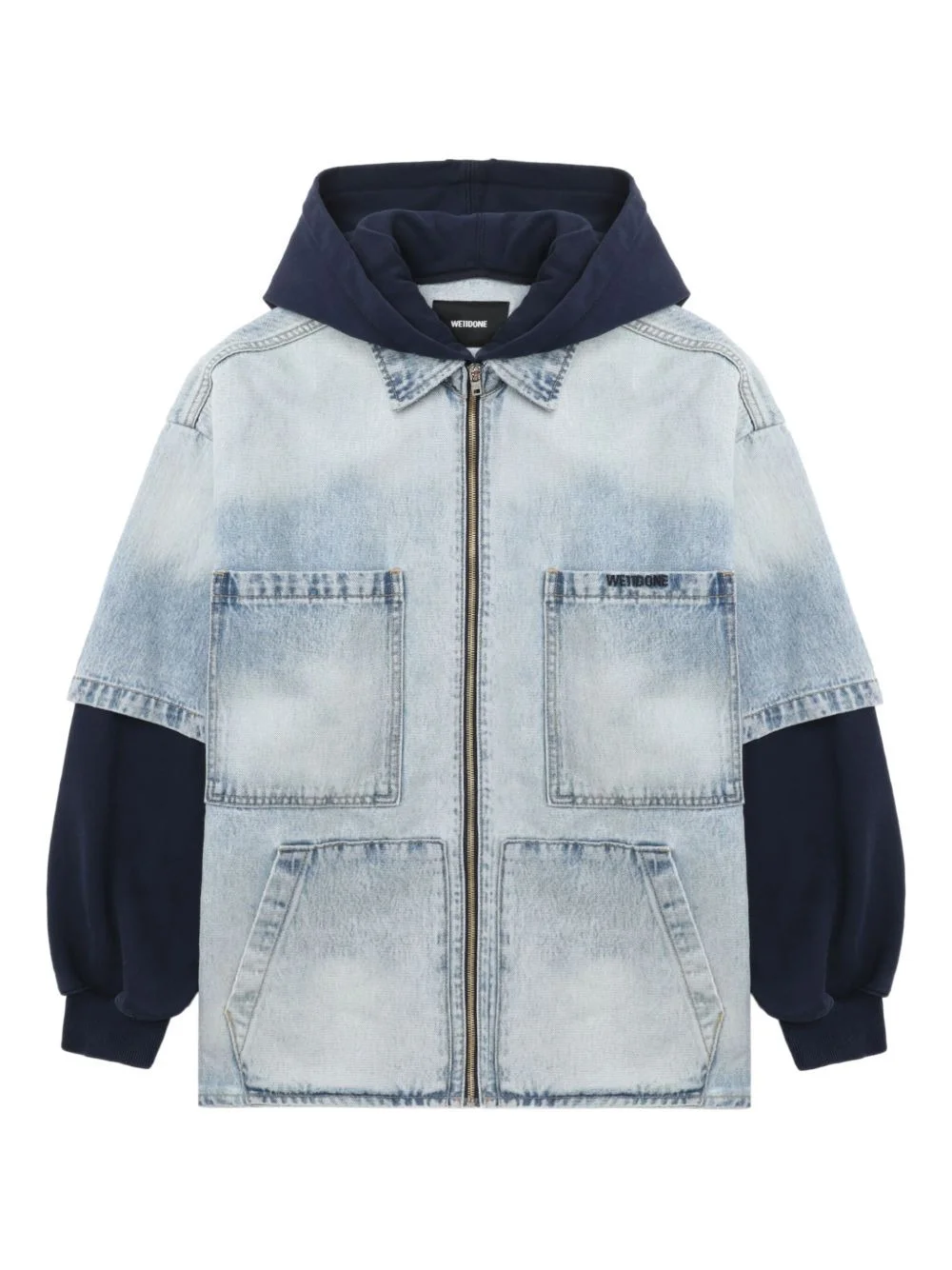 zip-up hooded denim jacket - 1