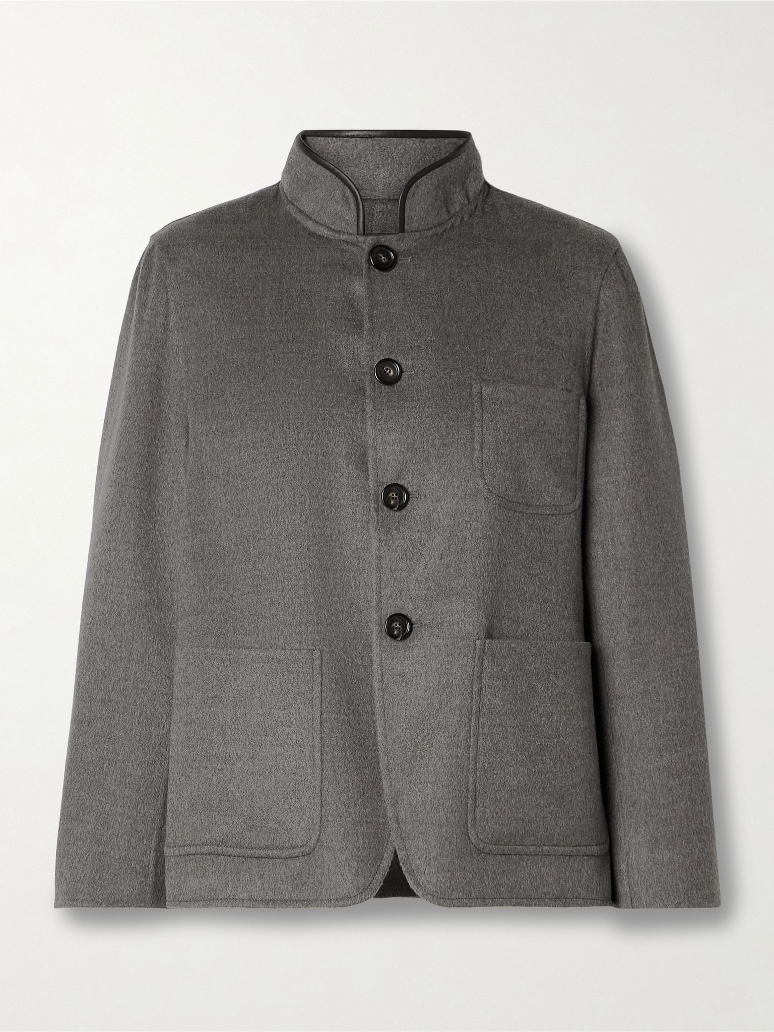 Leather-trimmed cashmere jacket Gray - 1