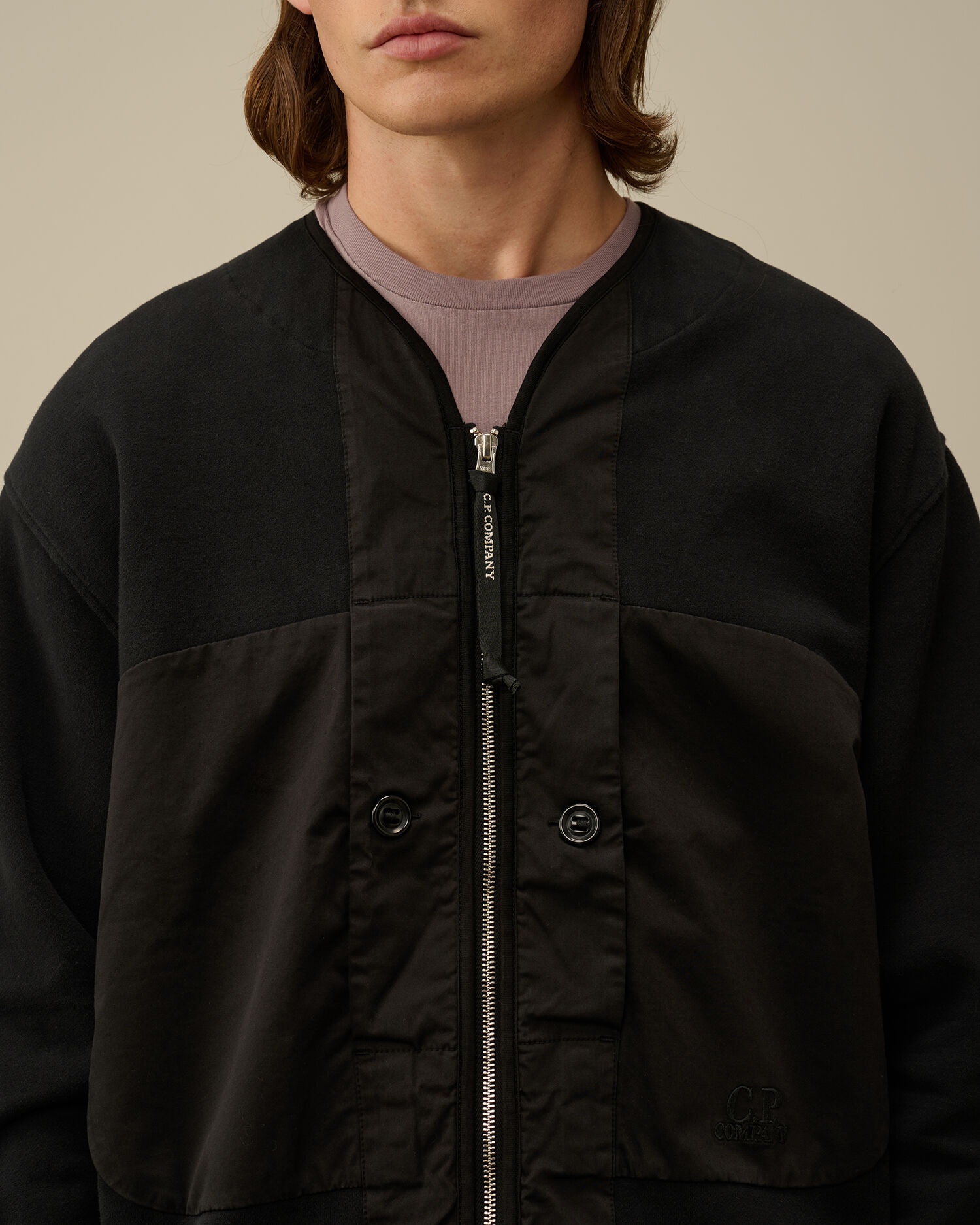Diagonal Fleece Mixed Zipped Sweatshirt - 4