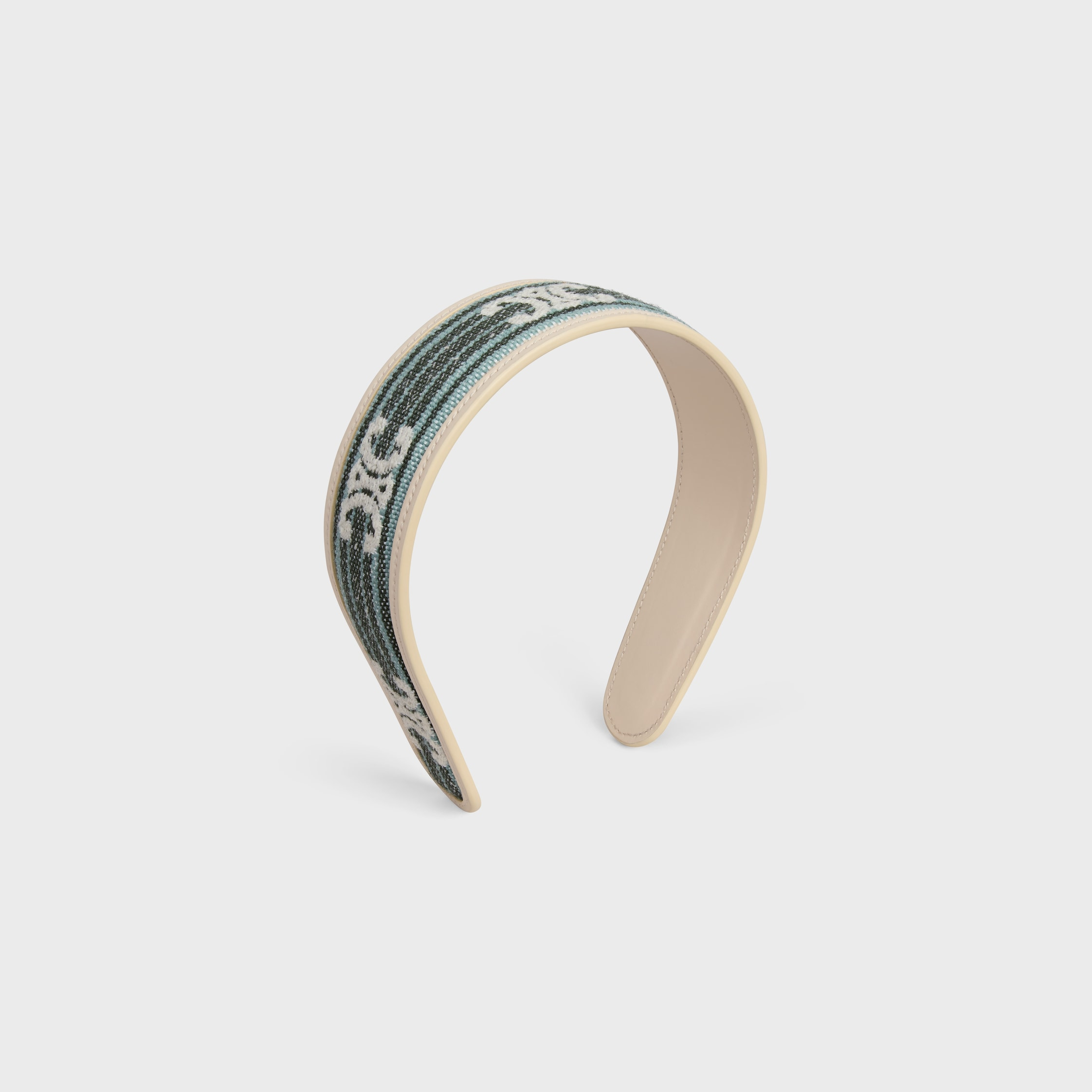 Celine Striped Triomphe Headband in Wool, Cotton, Polyamide and Calfskin - 2