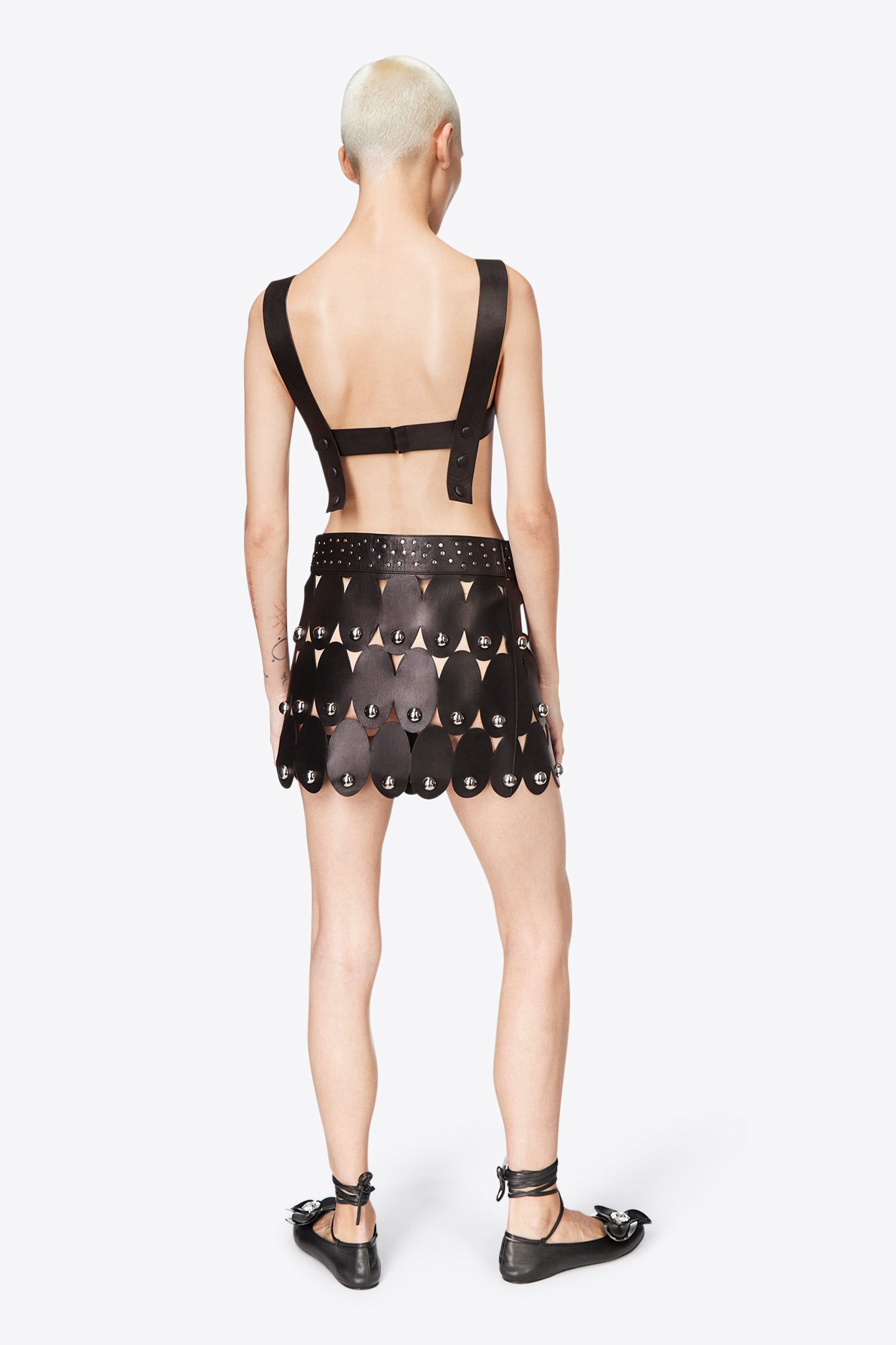 STUDDED EYE LEATHER MINI SKIRT - 6