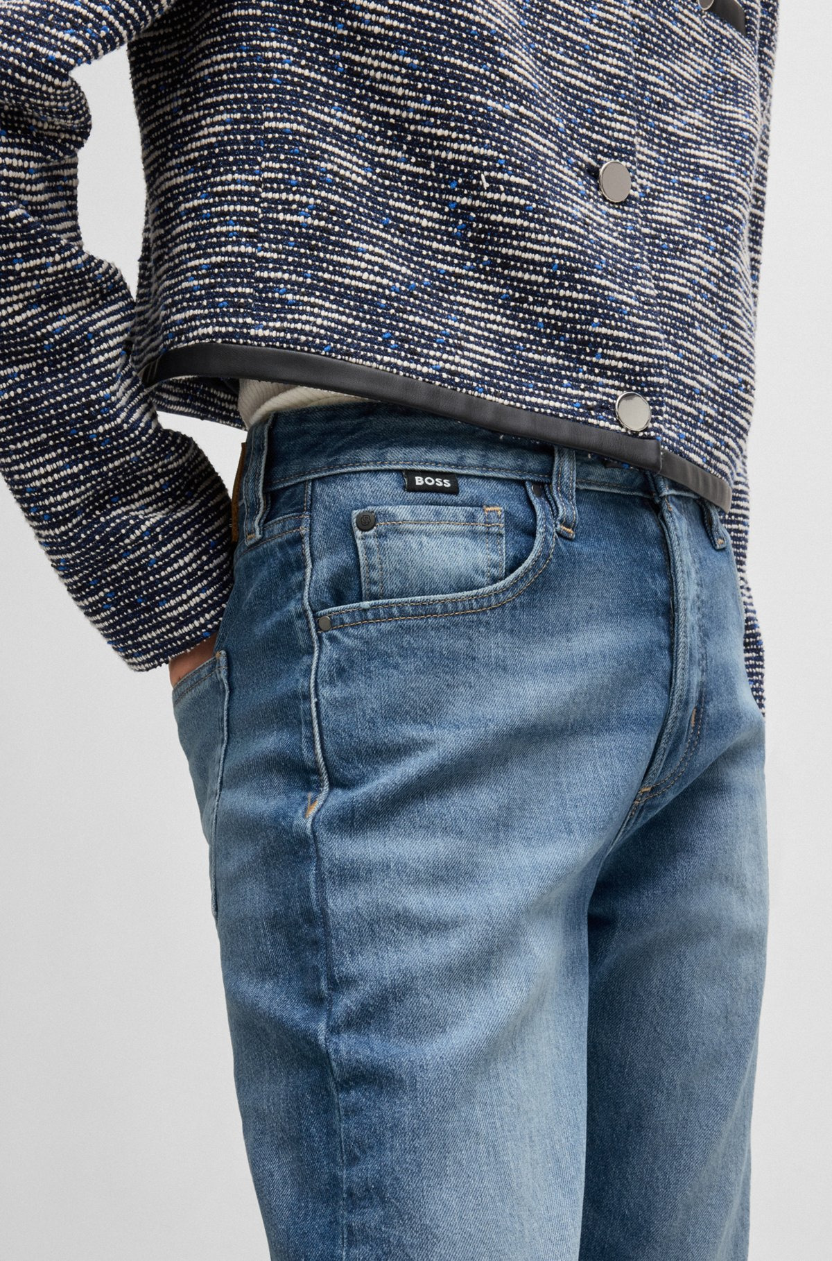 STRAIGHT-FIT JEANS IN FADED-BLUE COMFORT-STRETCH DENIM - 5