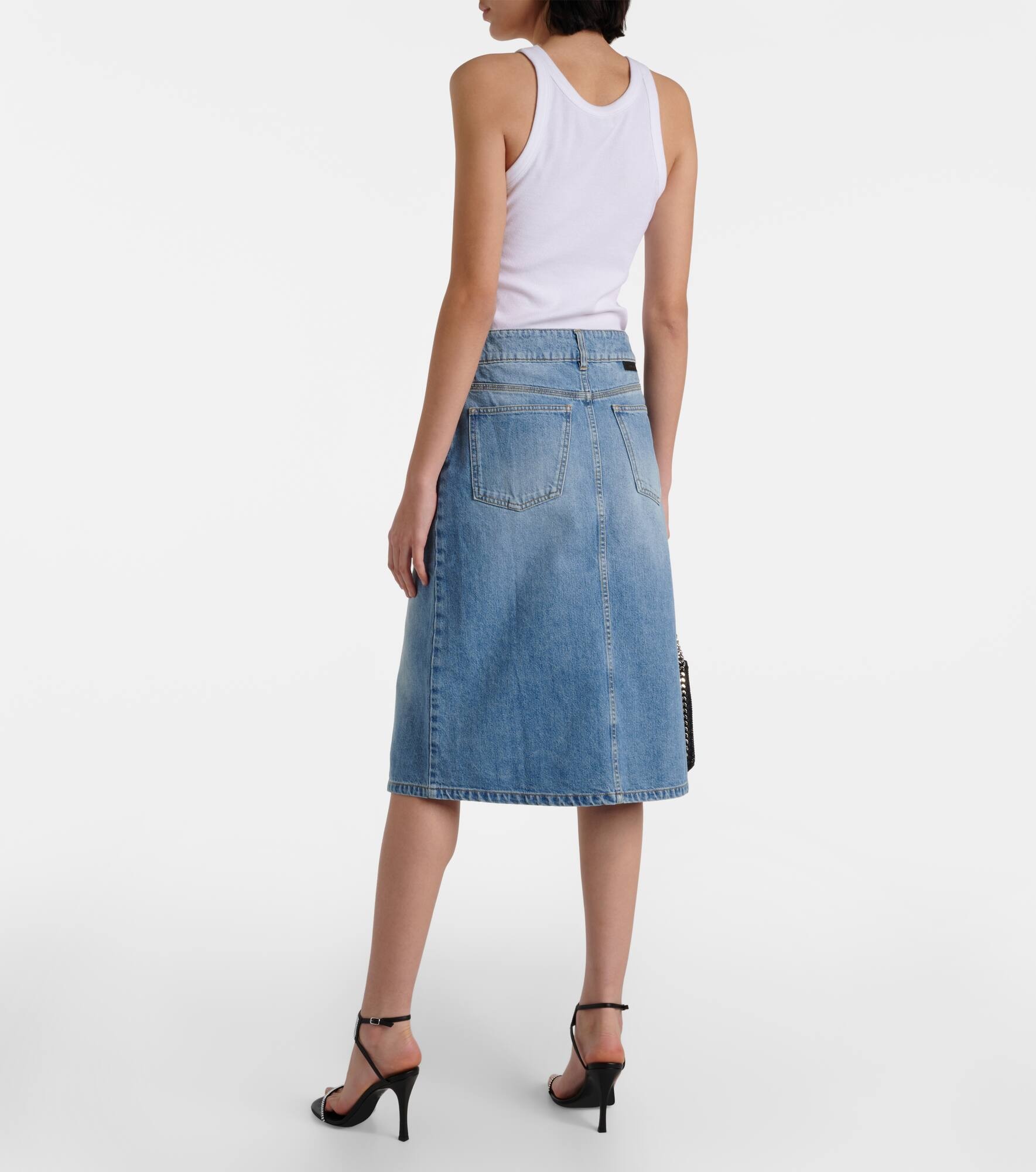 Front-slit denim midi skirt - 3