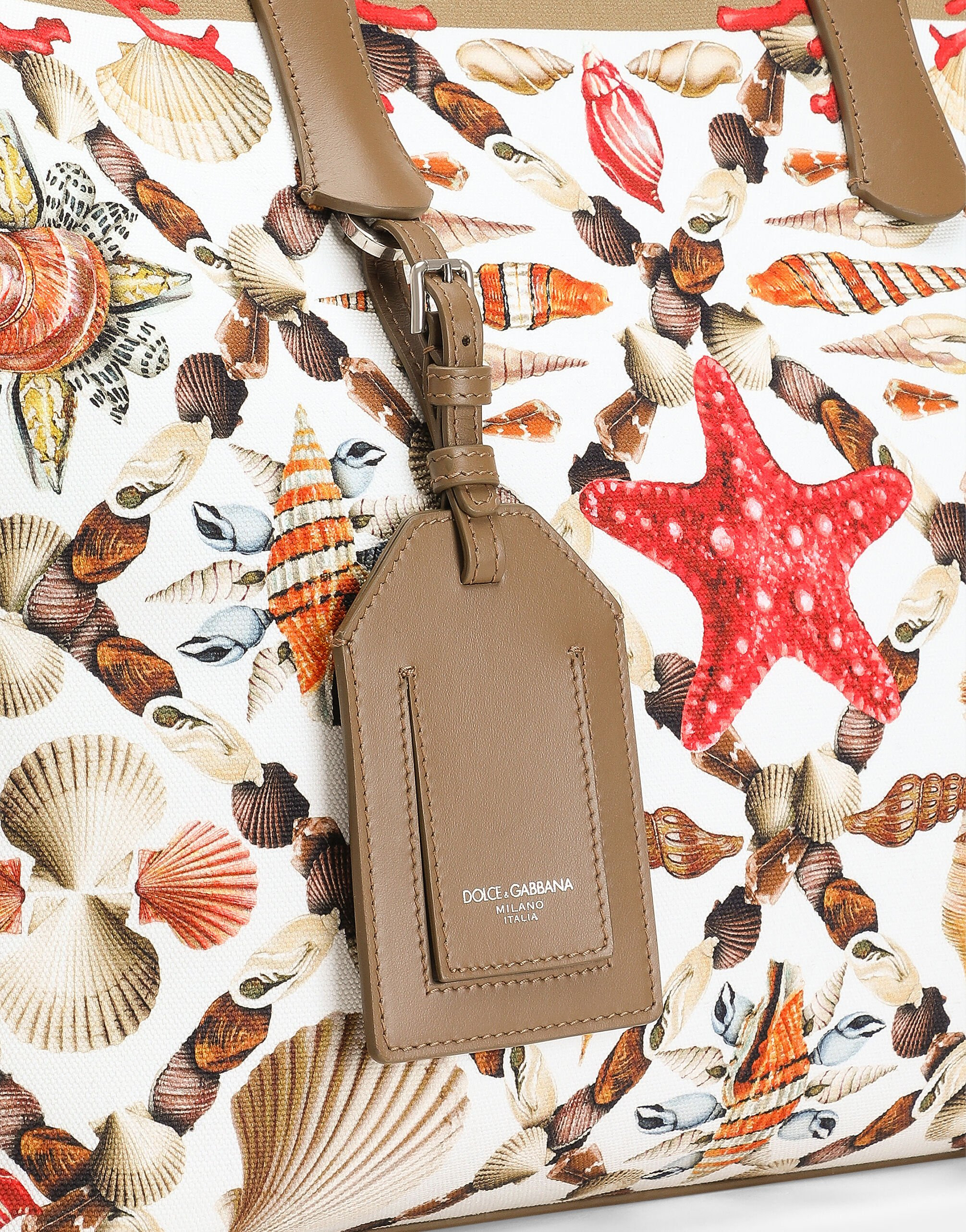 Shell-print canvas and calfskin atene shopping bag - 6