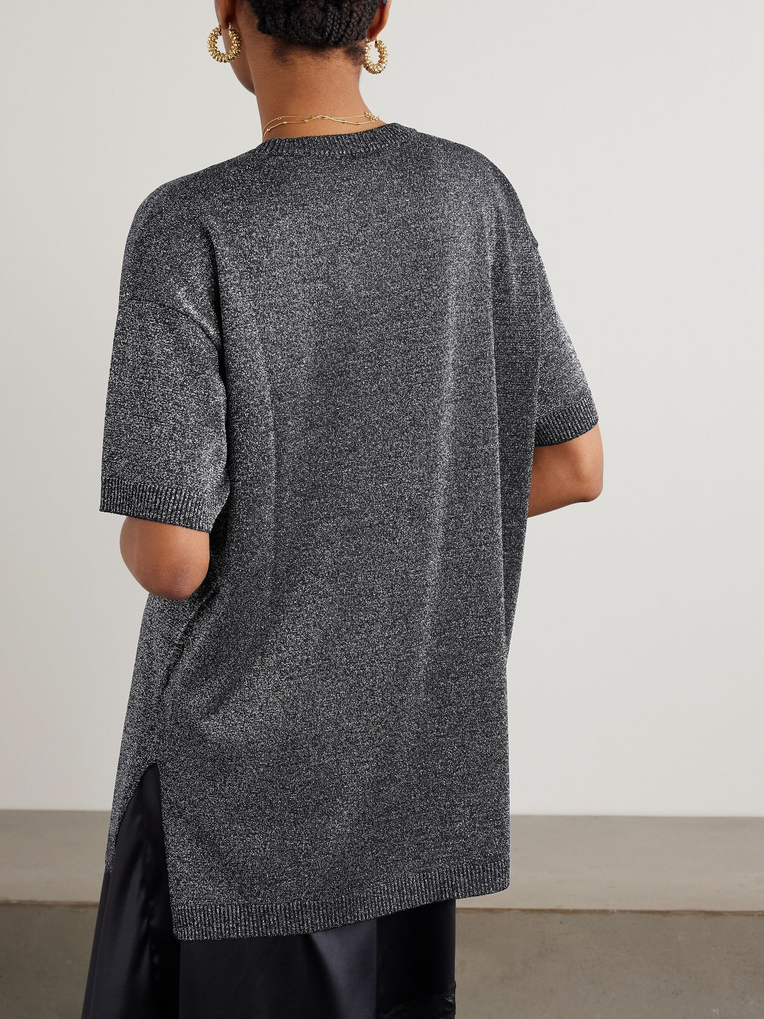Oversized metallic knitted T-shirt Silver - 3