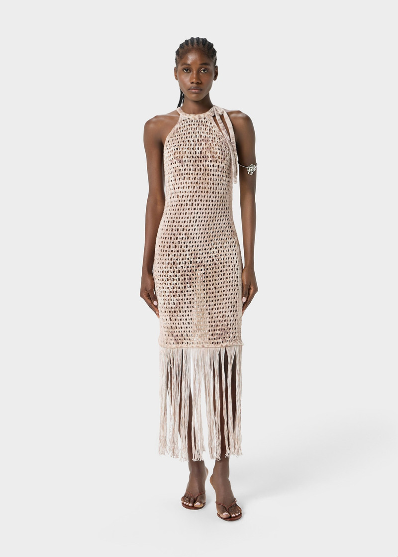 Blumarine LONG MESH DRESS WITH FRINGES outlook