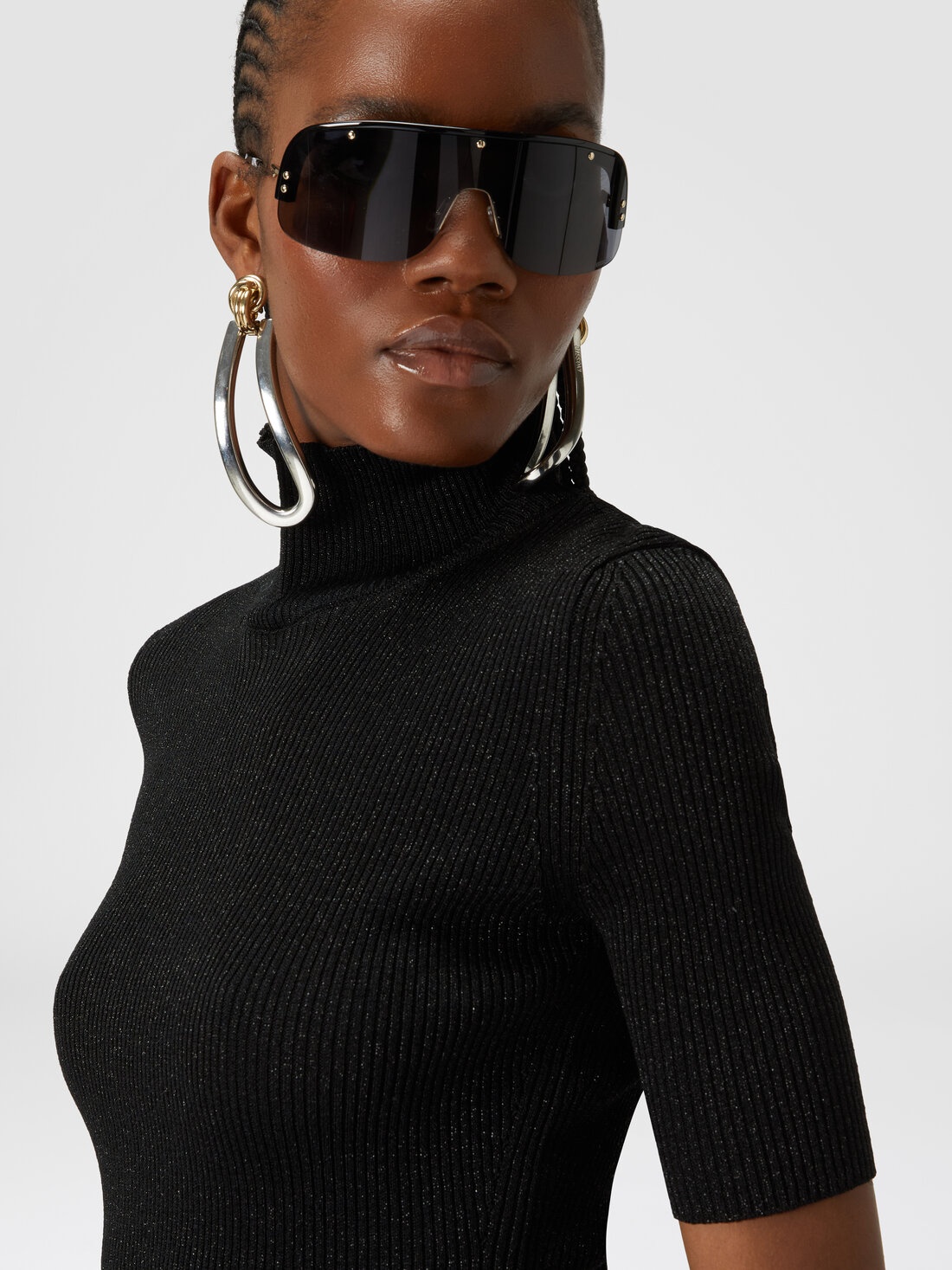 Short-sleeved turtleneck in glitter-effect viscose - 5
