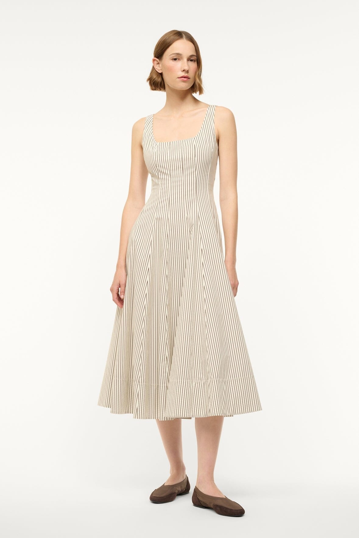 STAUD WELLS DRESS IVORY DARK OAK MICRO STRIPE - 2