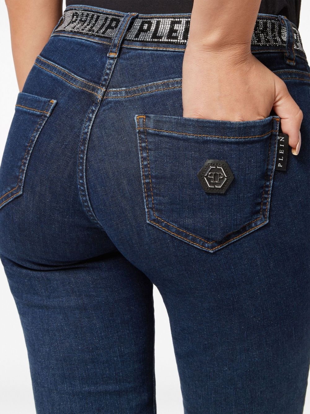 rhinestone-embellished gradient-effect jeans - 5
