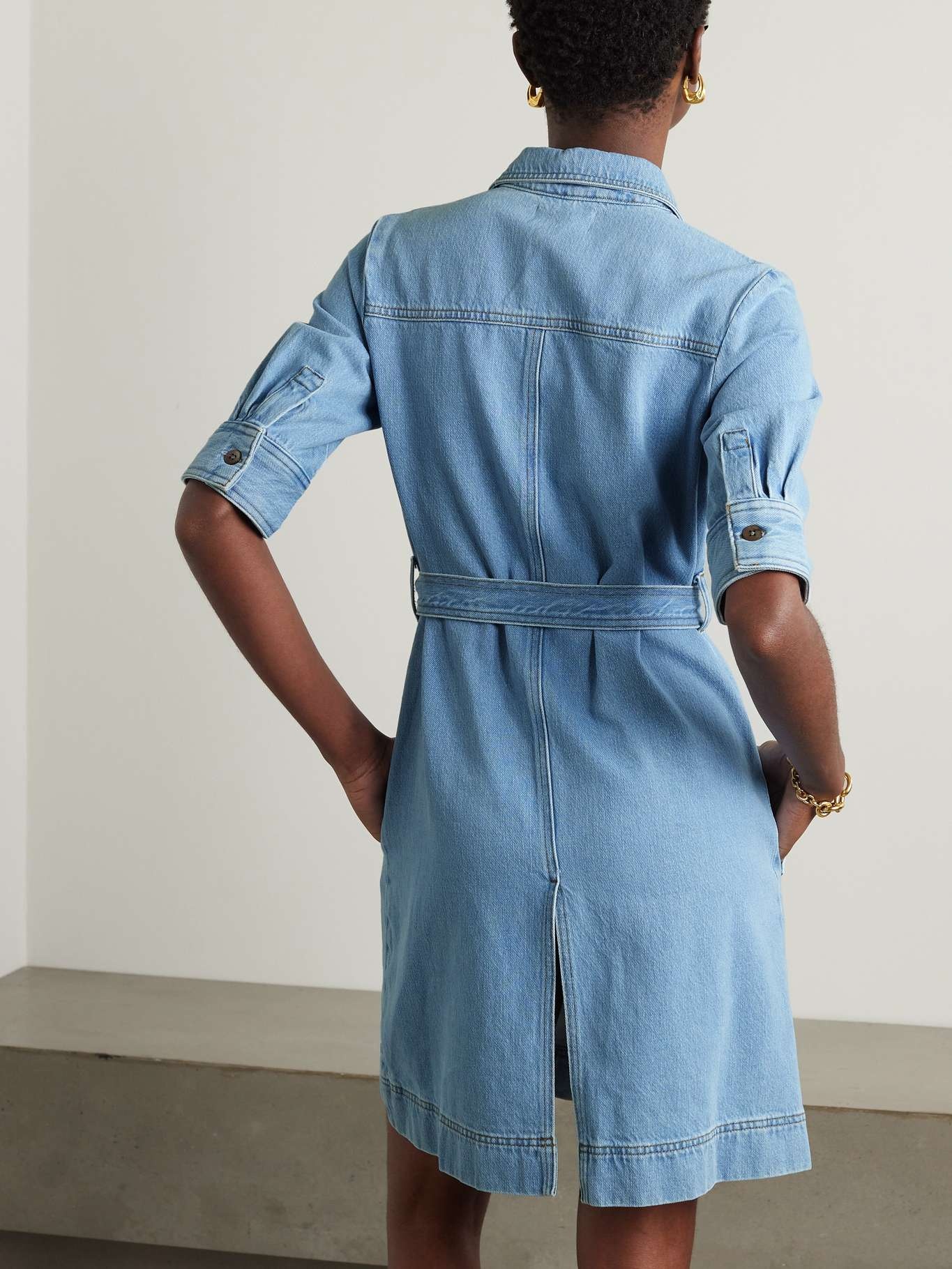 Belted denim mini dress - 3