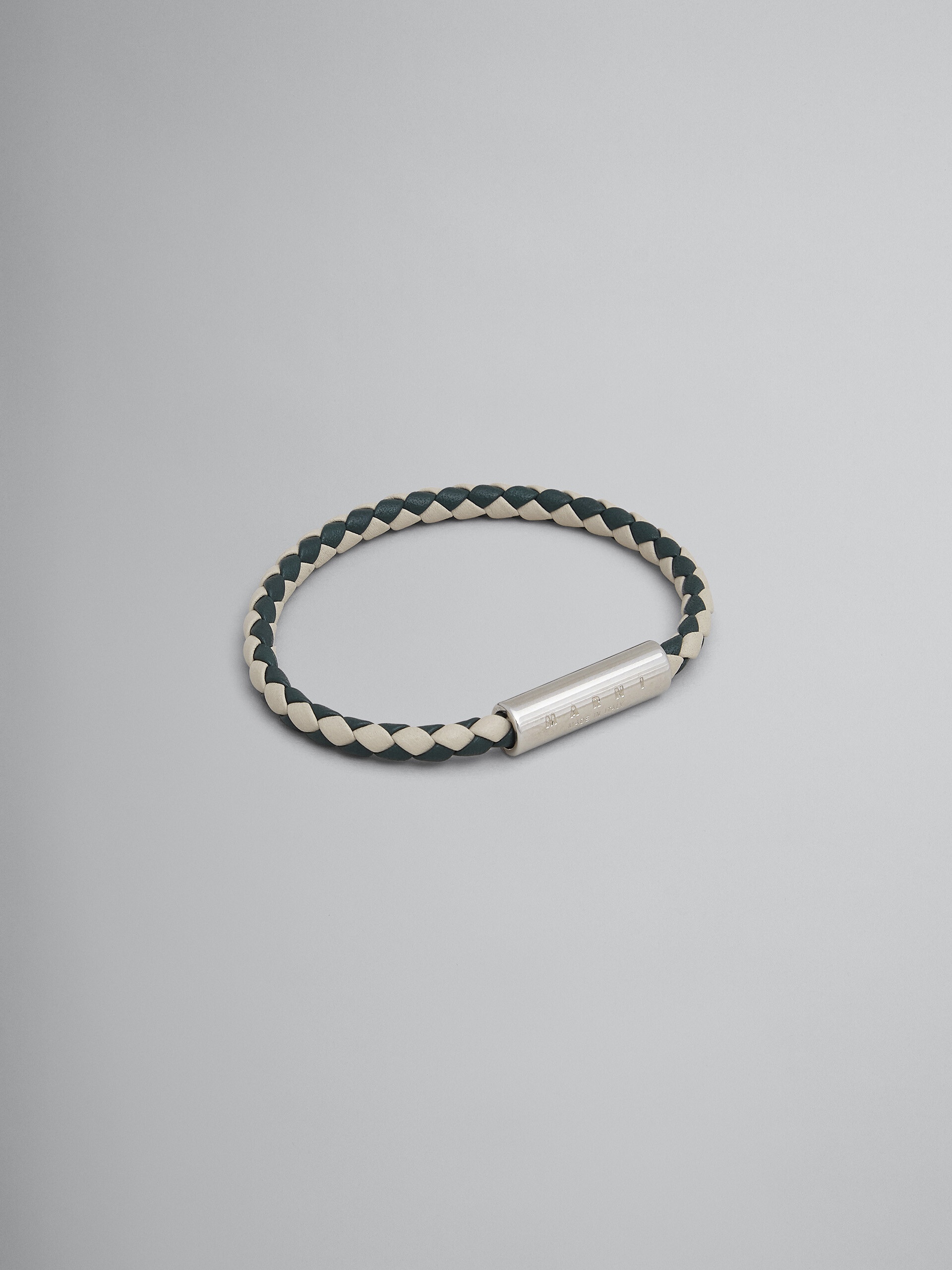 WHITE AND GREEN BRAIDED LEATHER BRACELET - 1