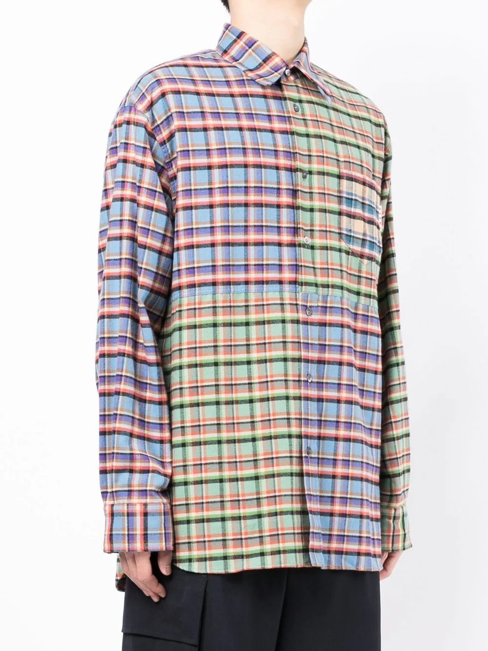 colour-block checked shirt - 3