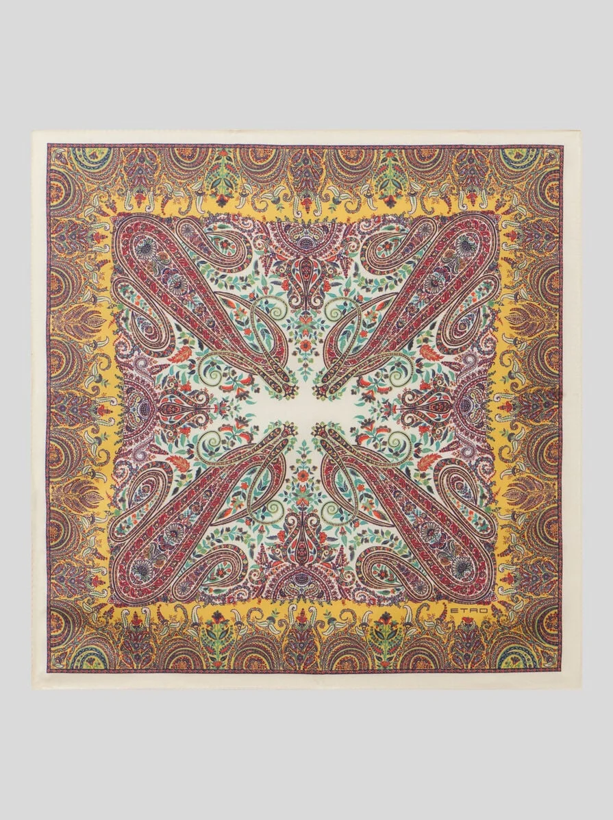 SILK POCKET SQUARE WITH MACRO PAISLEYS - 1