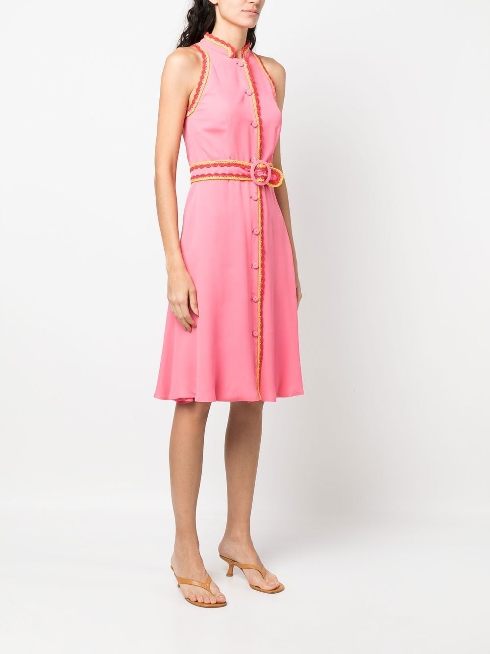 belted-waist sleeveless dress - 3