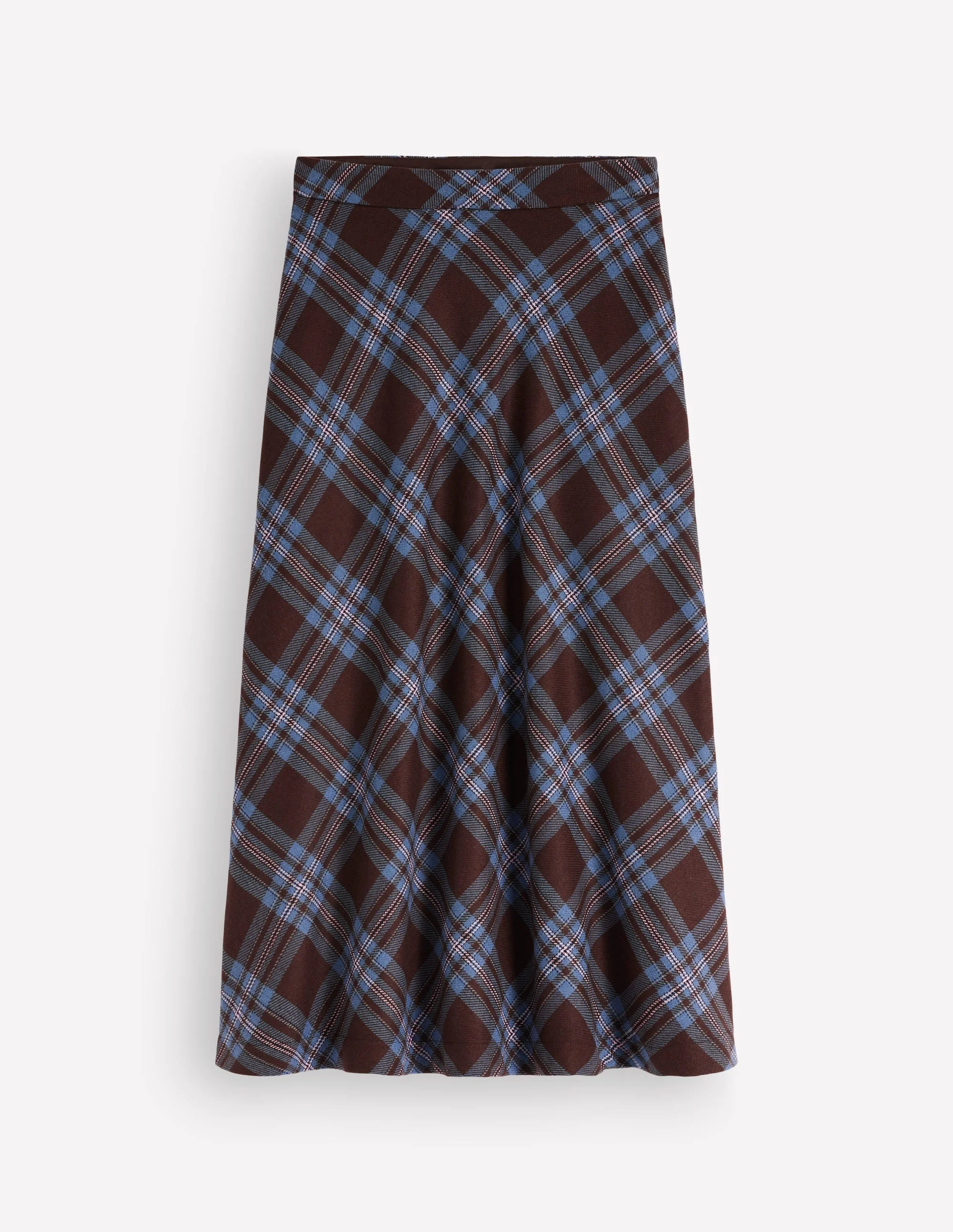 Wool Blend Slip Skirt-Brown Check - 1