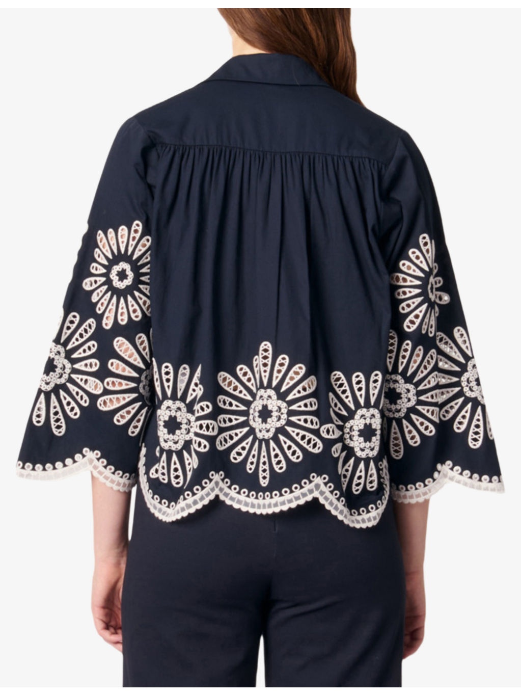 Crochet-Detail Cropped Cotton Shirt - 4