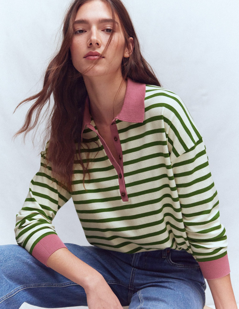 Lara Cotton Henley Jumper-Warm Ivory, Courtyard Stripe 1