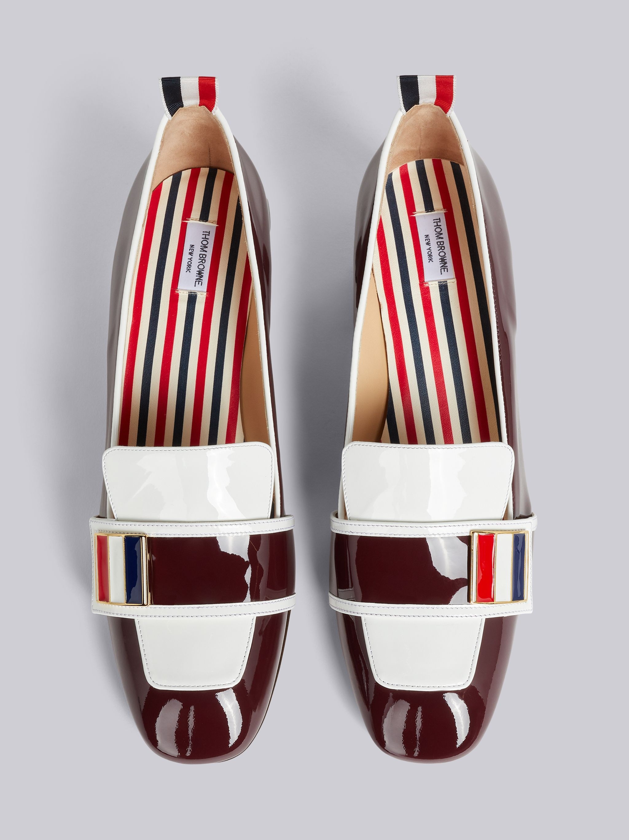 Burgundy Soft Patent Leather Stripe Enamel Strap 40mm Block Heel Loafer - 4
