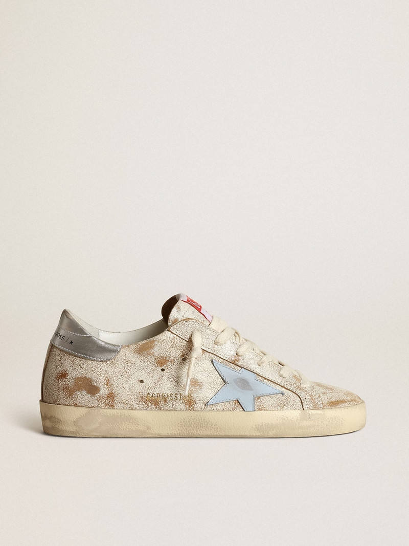 Women’s Super-Star sneakers with smoky light-blue leather star and silver metallic leather heel tab - 1