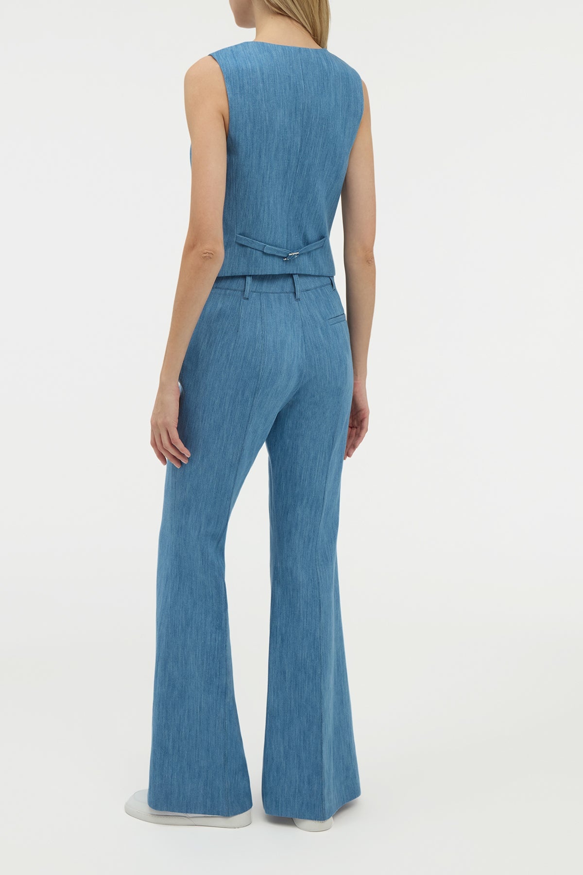 Rhein Flare Pant in Medium Blue Recycled Cotton Linen Denim - 3