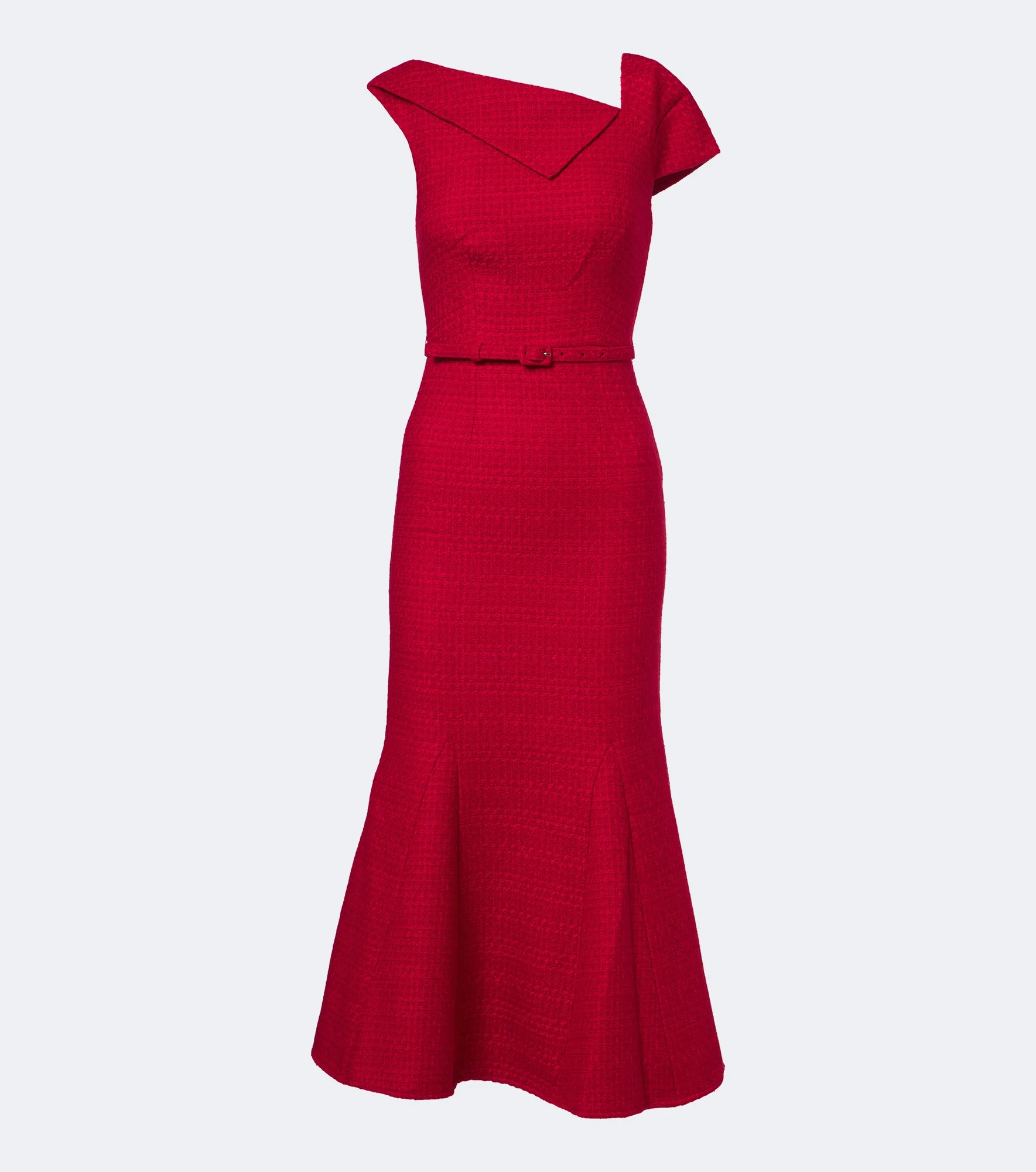 Belted asymmetric bouclé cocktail dress - 1