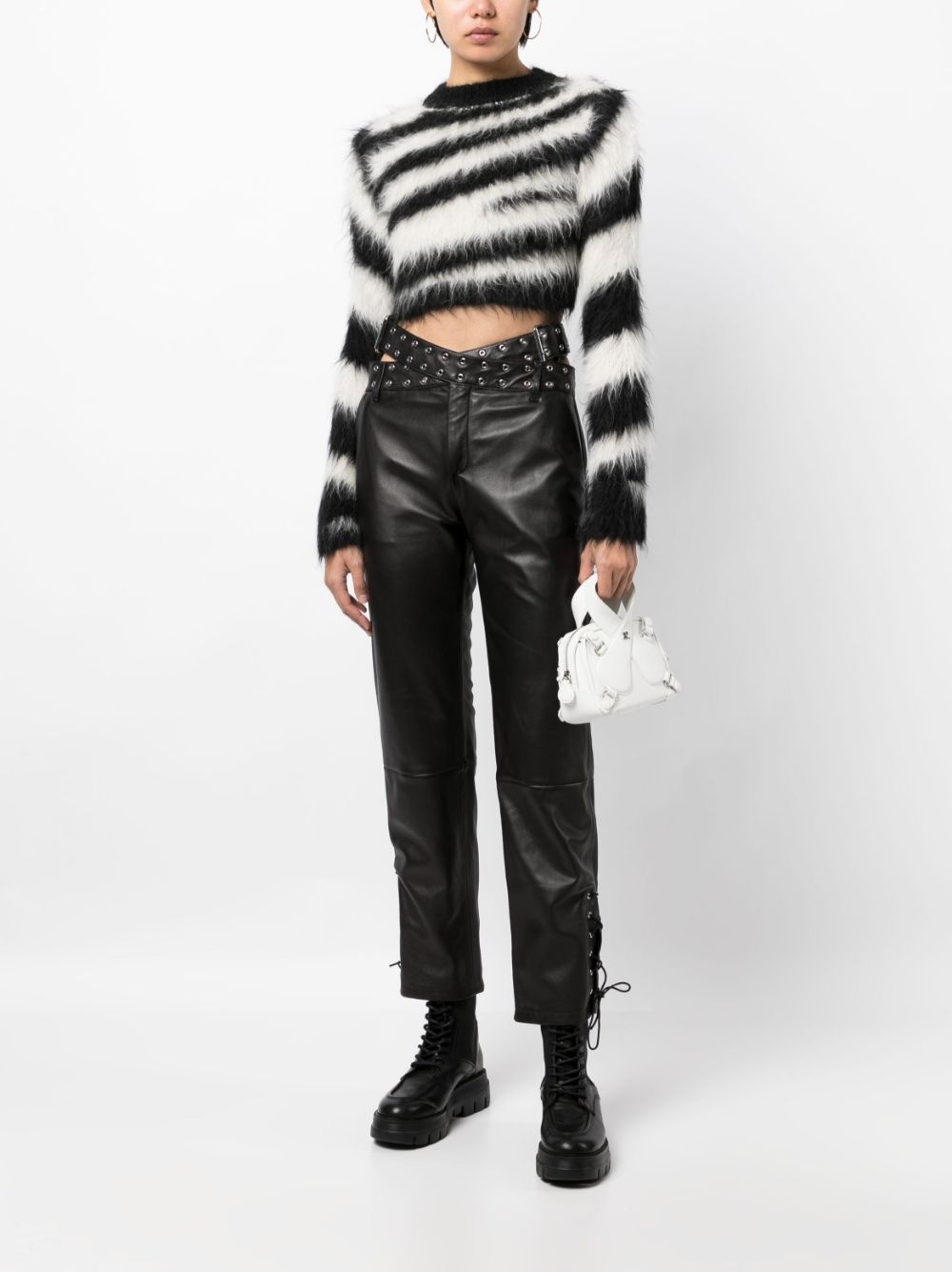 criss-cross belt leather trousers - 2